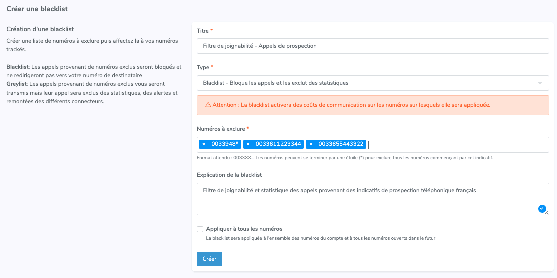 Interface Blacklist personnalisée