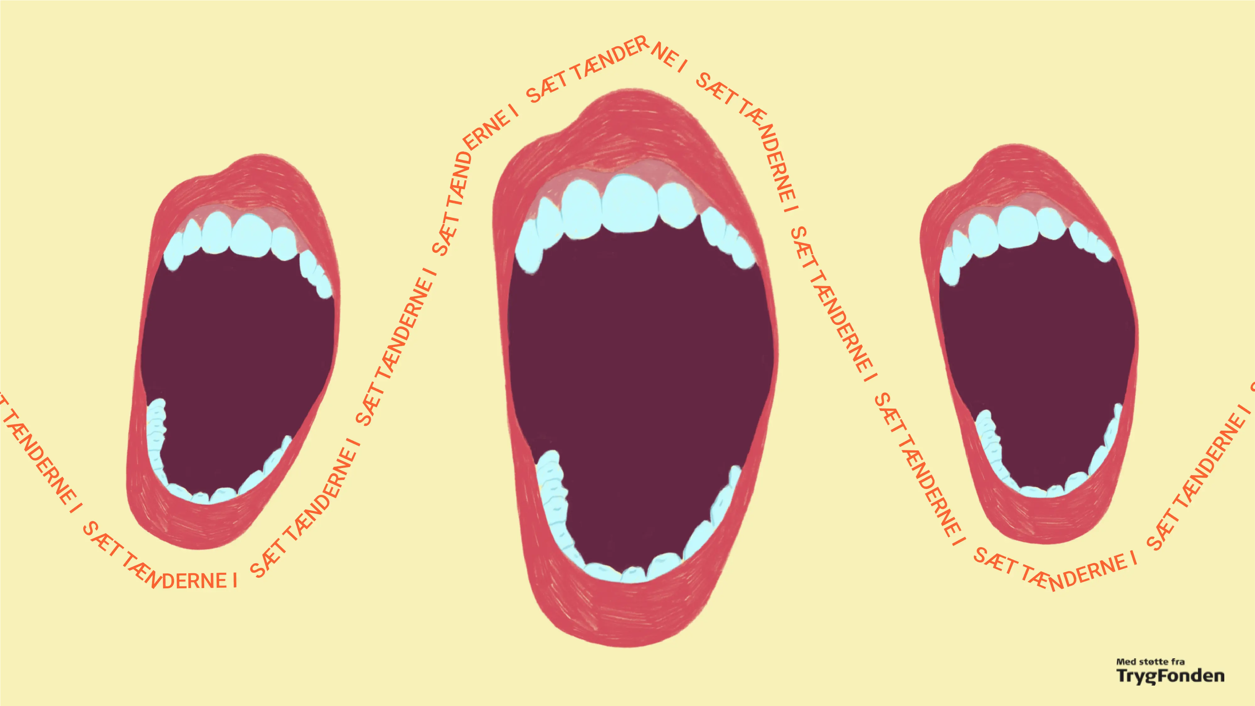 En tegning af tre munde, der er klar til at sætte tænderne i