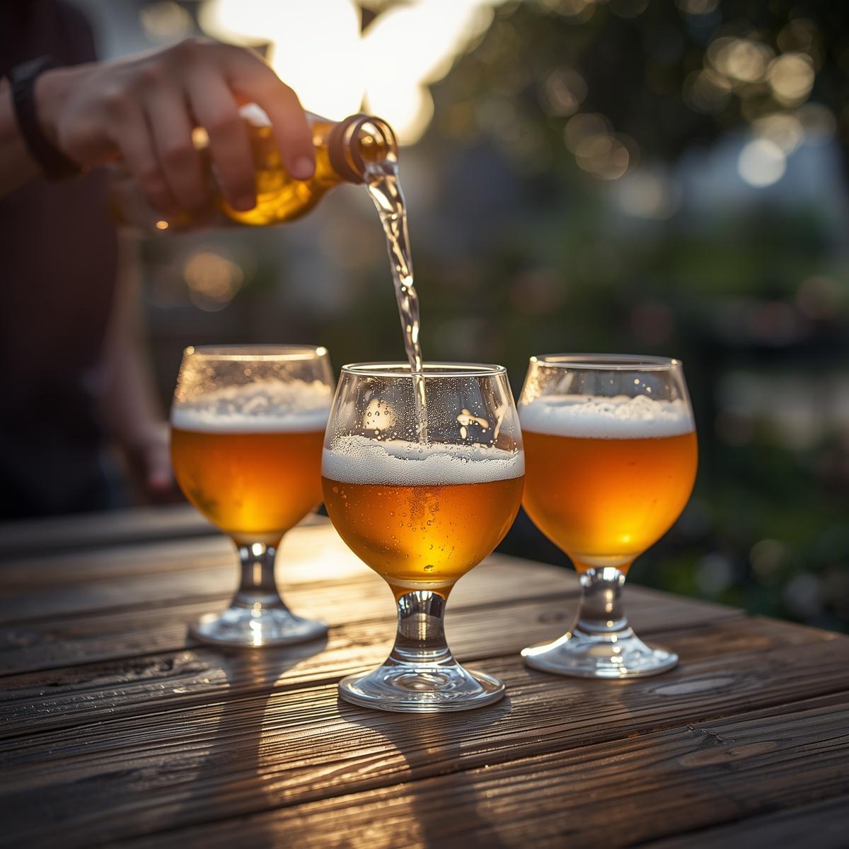 beer pour into tulip glasses