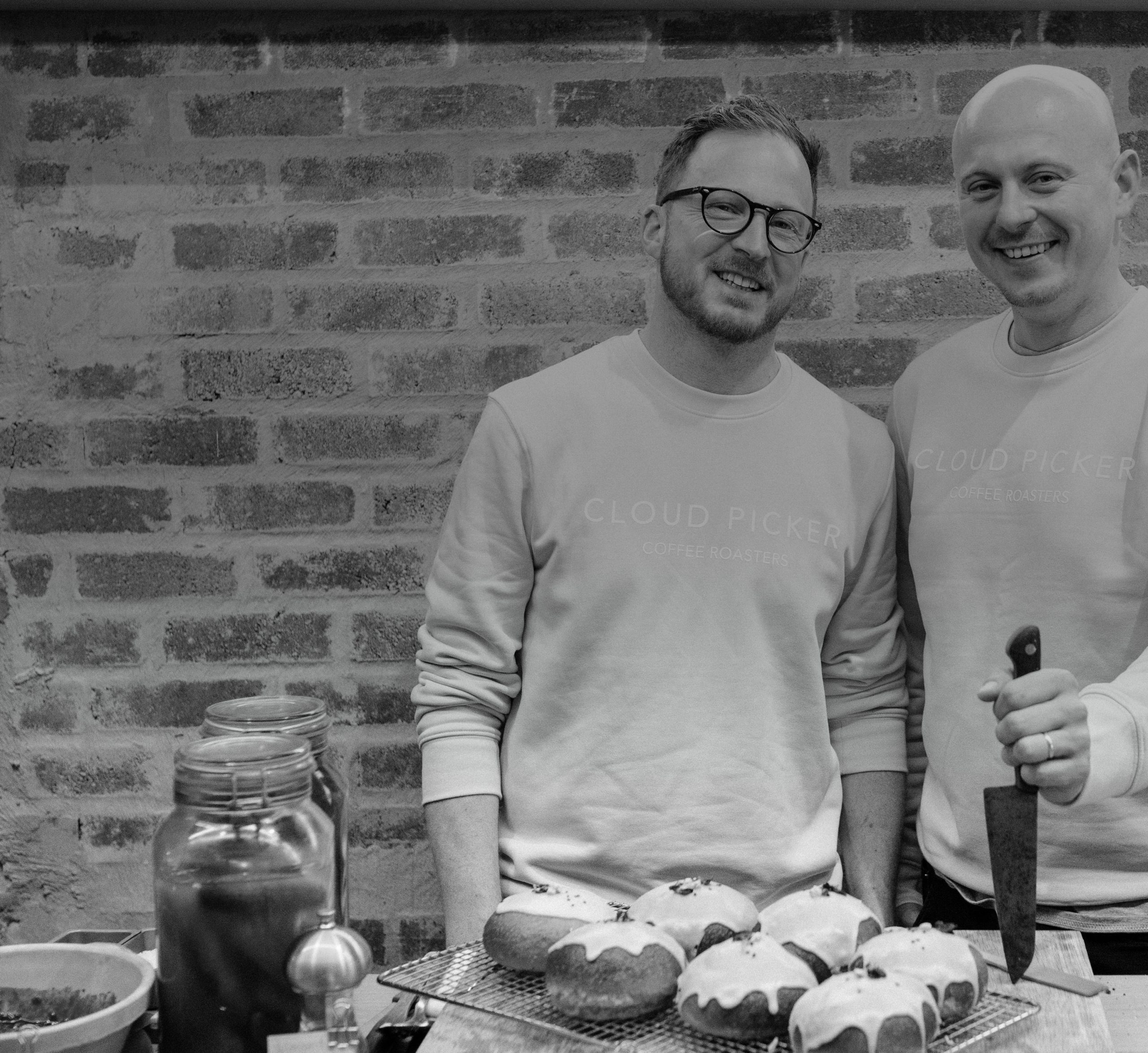 Owners of Cloud Picker standing besides eachother laughing while supplying their goods to As One Restaurant Dubliln