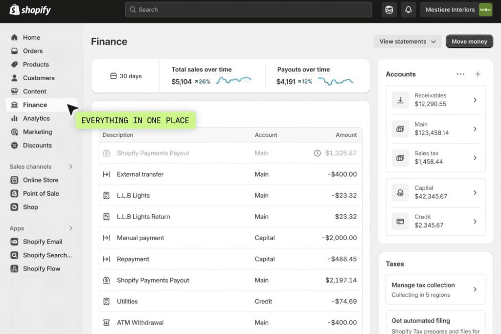 shopify finance dashboard