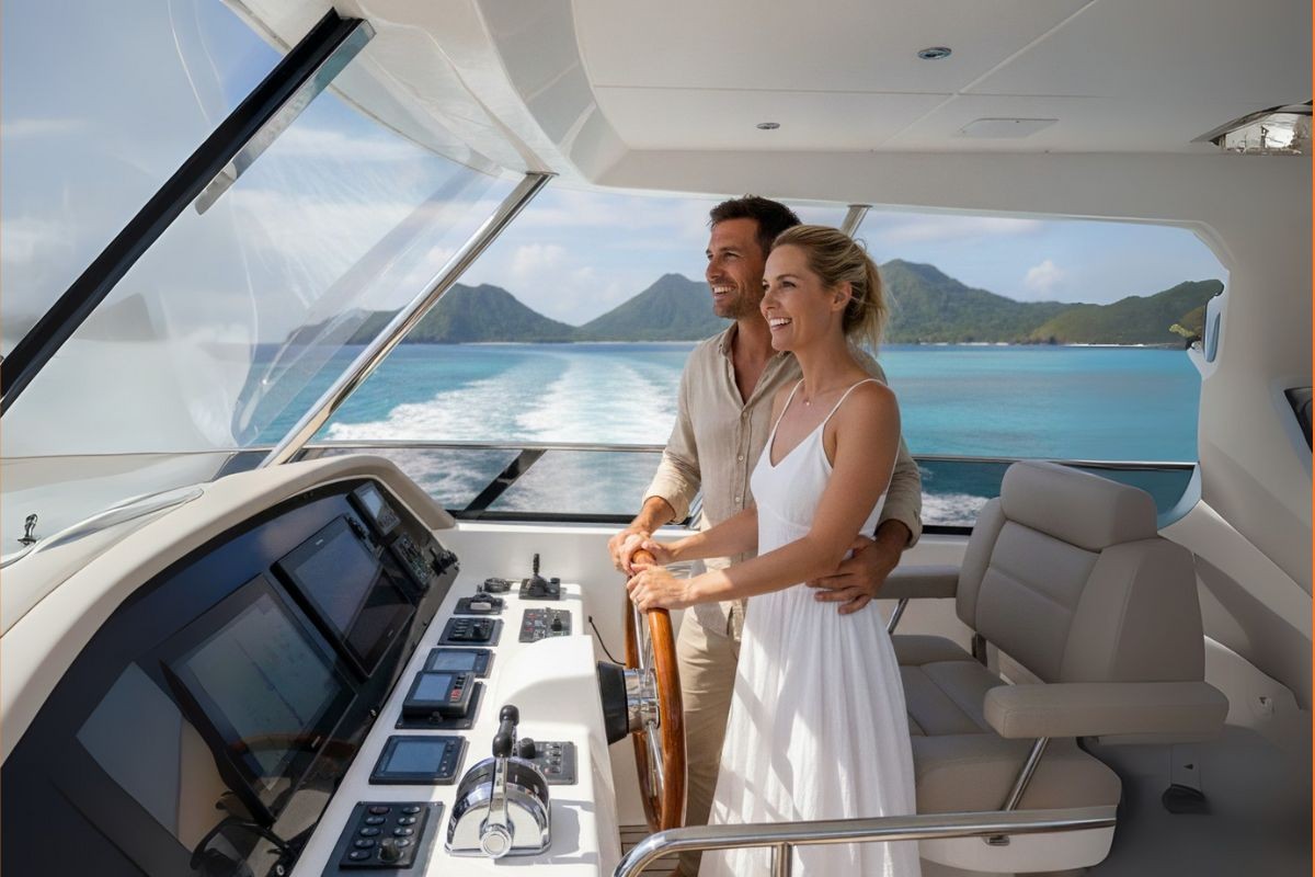 Two happy men driving a sportscar with a joyful expression, ideal for car rental adventure promotions.