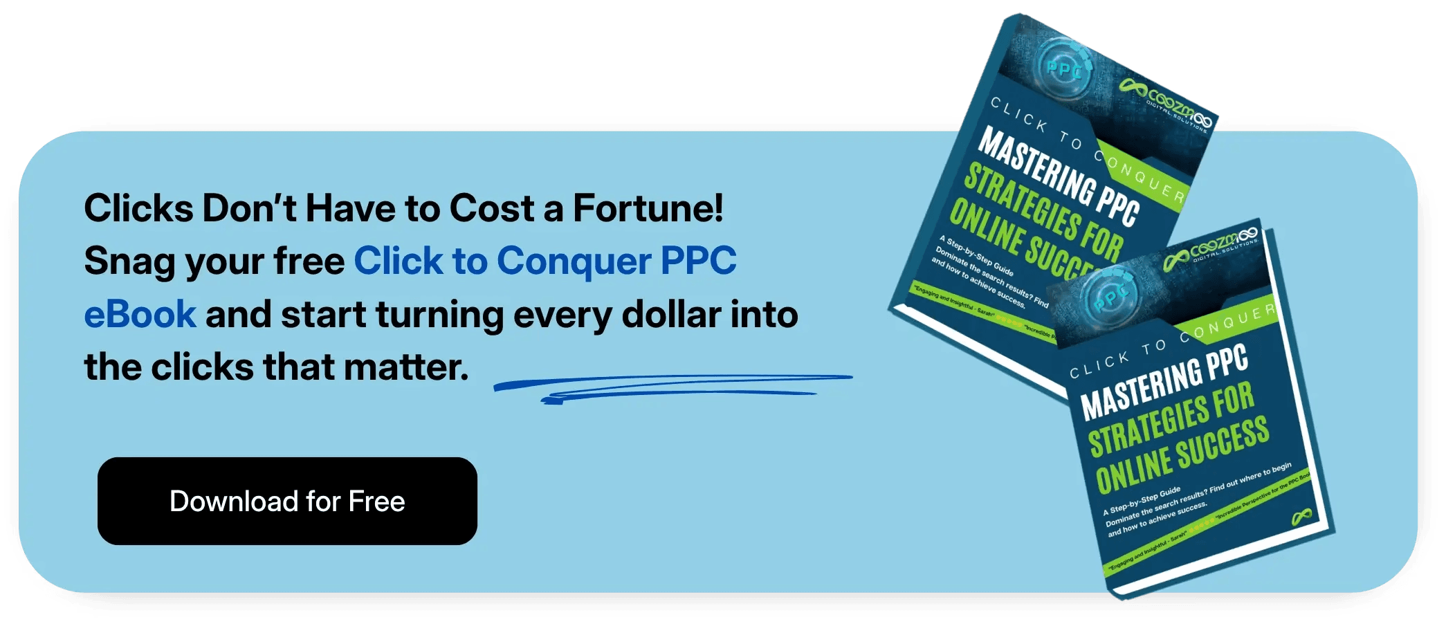 A call-to-action for Coozmoo's PPC Ebook