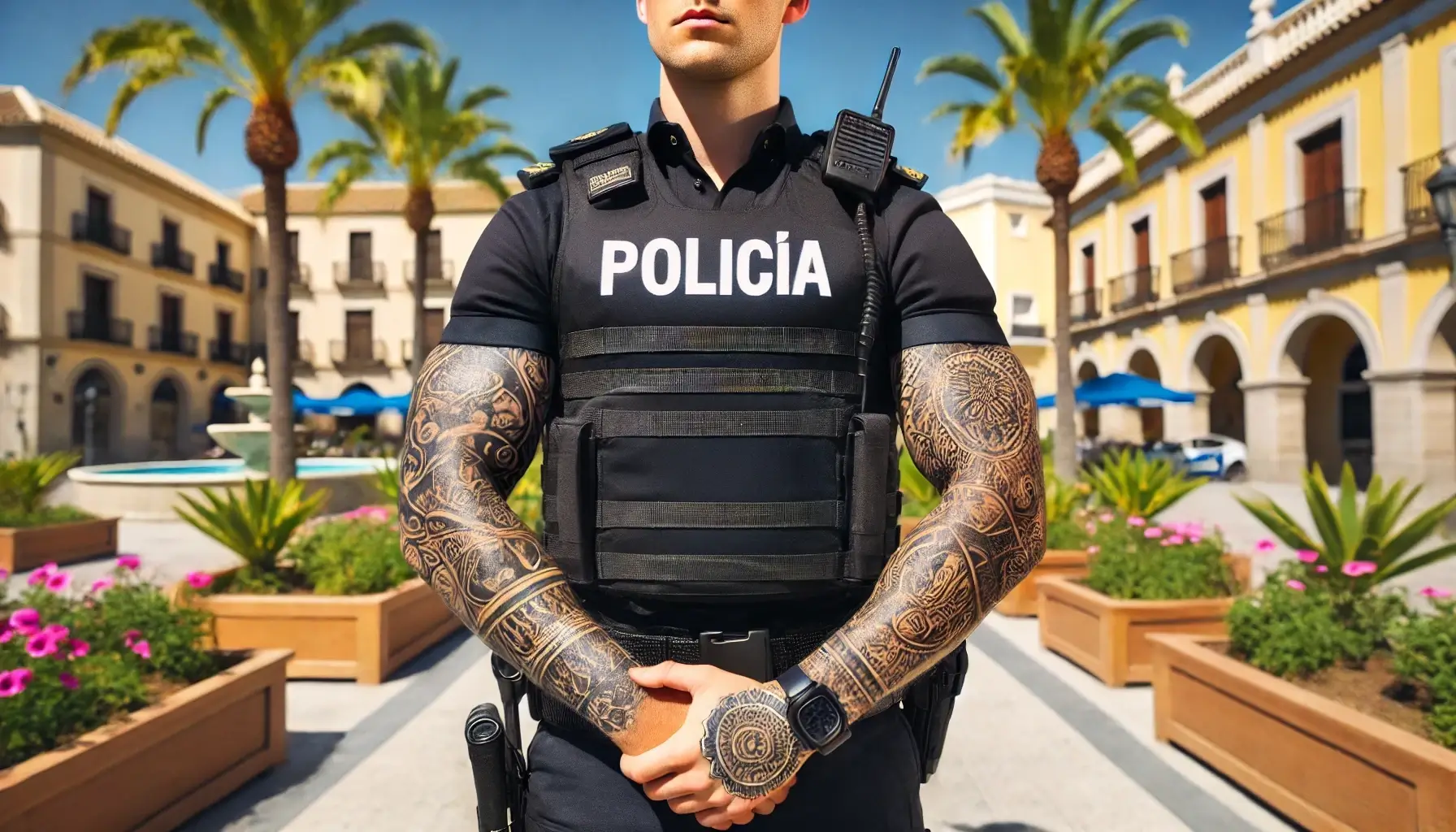 un policia nacional con tatuajes