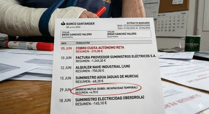 Ingreso de la baja médica por la base mínima de cotización que resulta insuficiente para cubrir los gastos del autónomo.