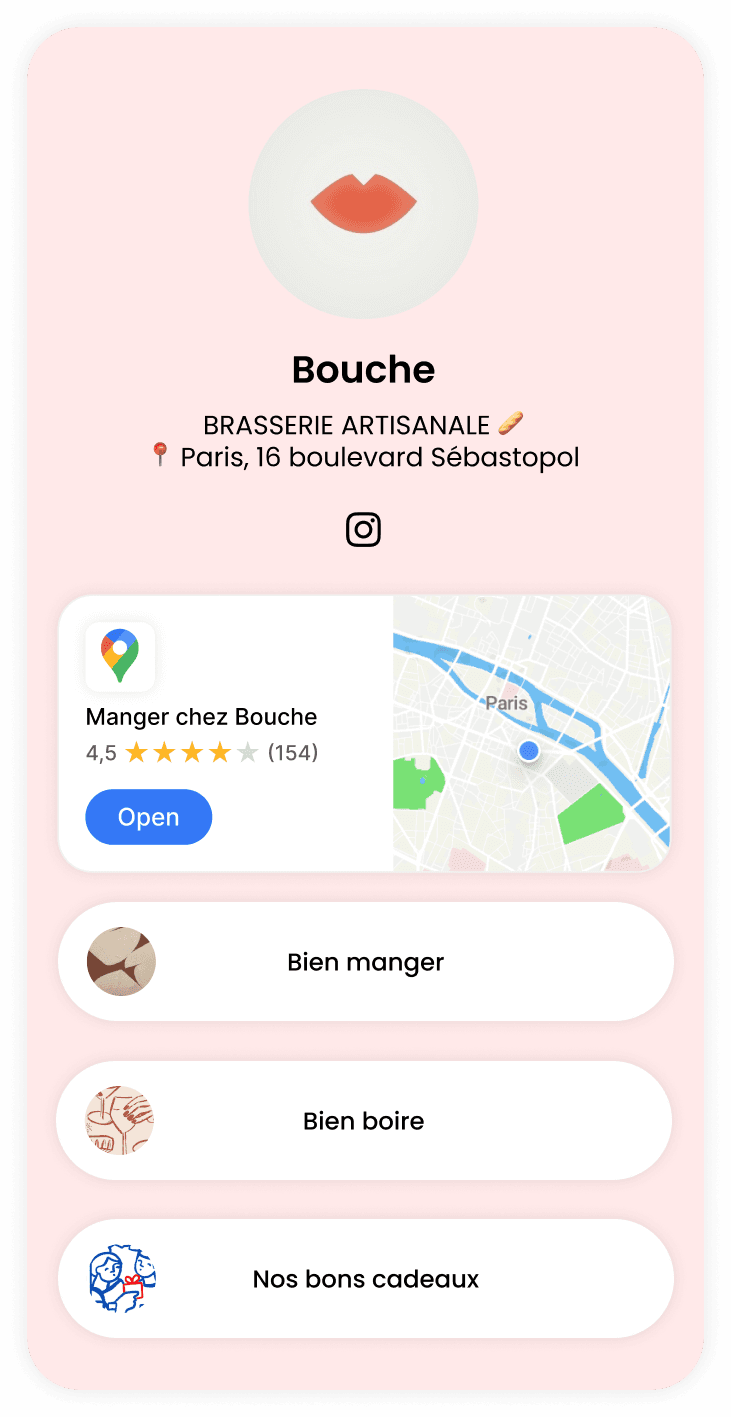Template de site web personnel avec des liens bio et une intégration vers les réseaux sociaux