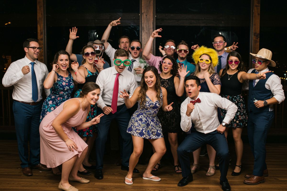 Bride and groom kissing a photo booth.