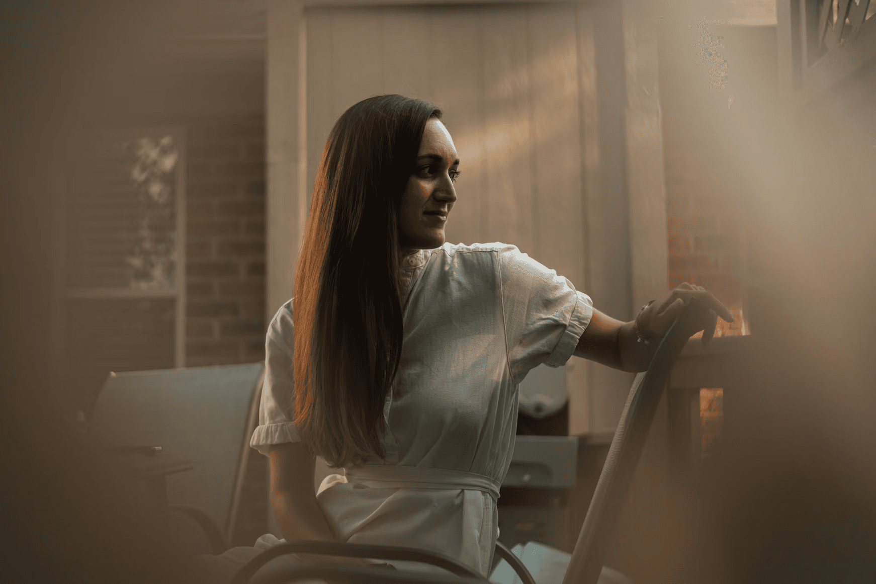 a woman sitting in a chair