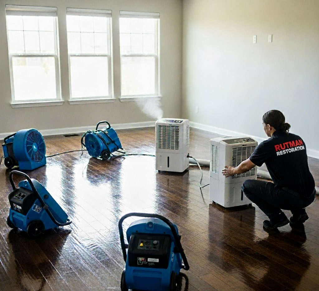 Sublimity structural drying with air movers and dehus