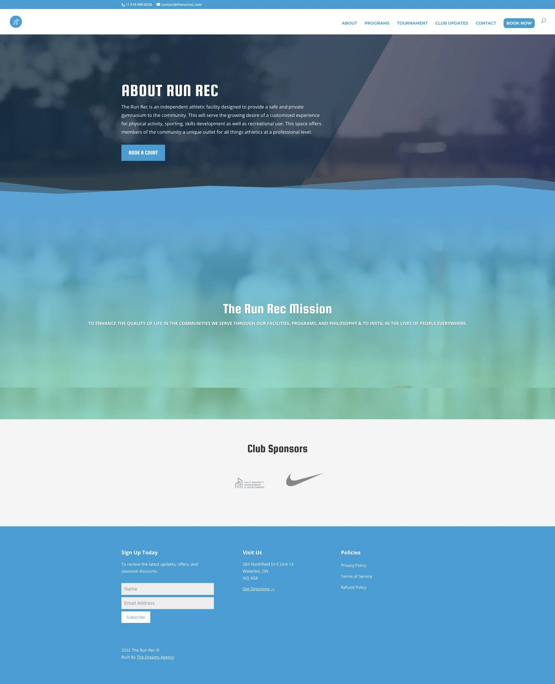 about for therunrec website developed & designed by Dreams Agency Mississauga, Ontario