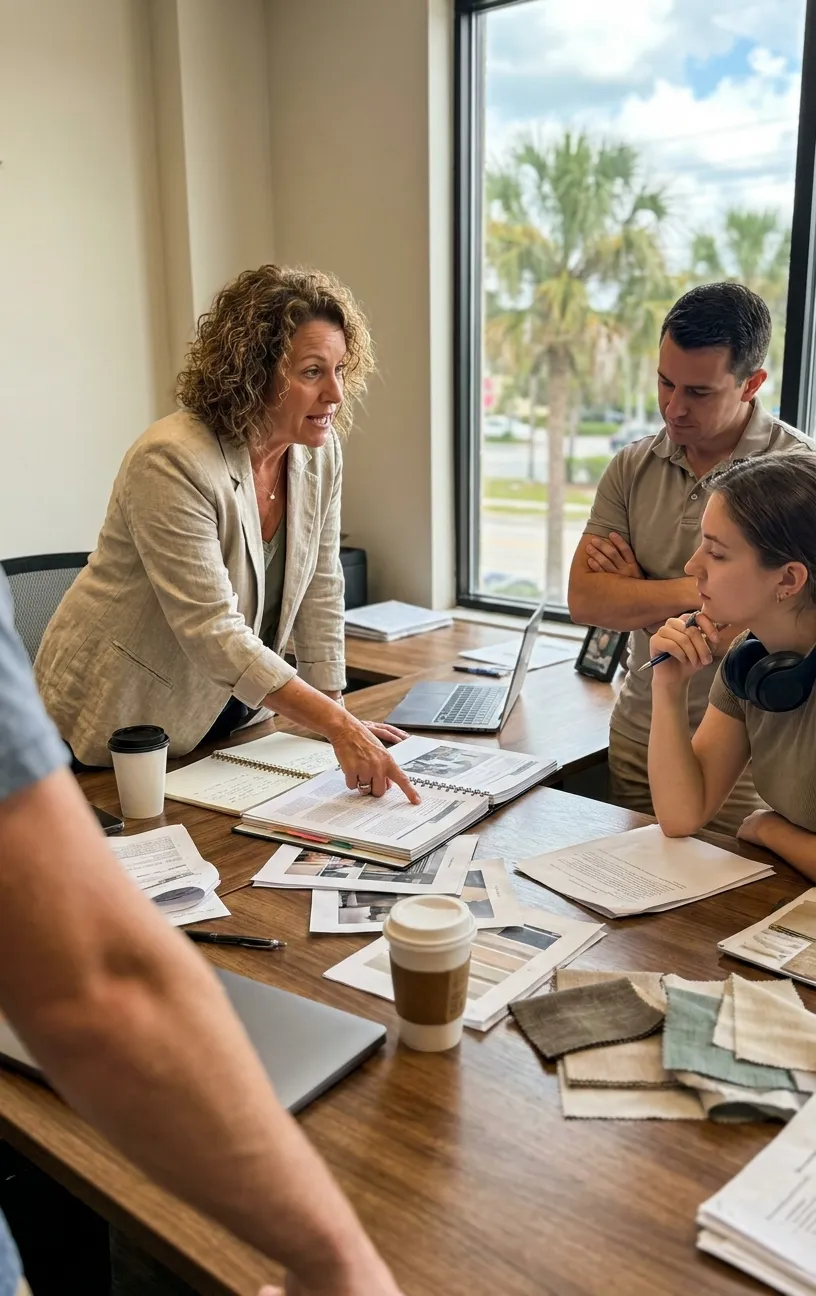 Man at desk reviewing files, RockN' Socials Digital Marketing Agency office.
