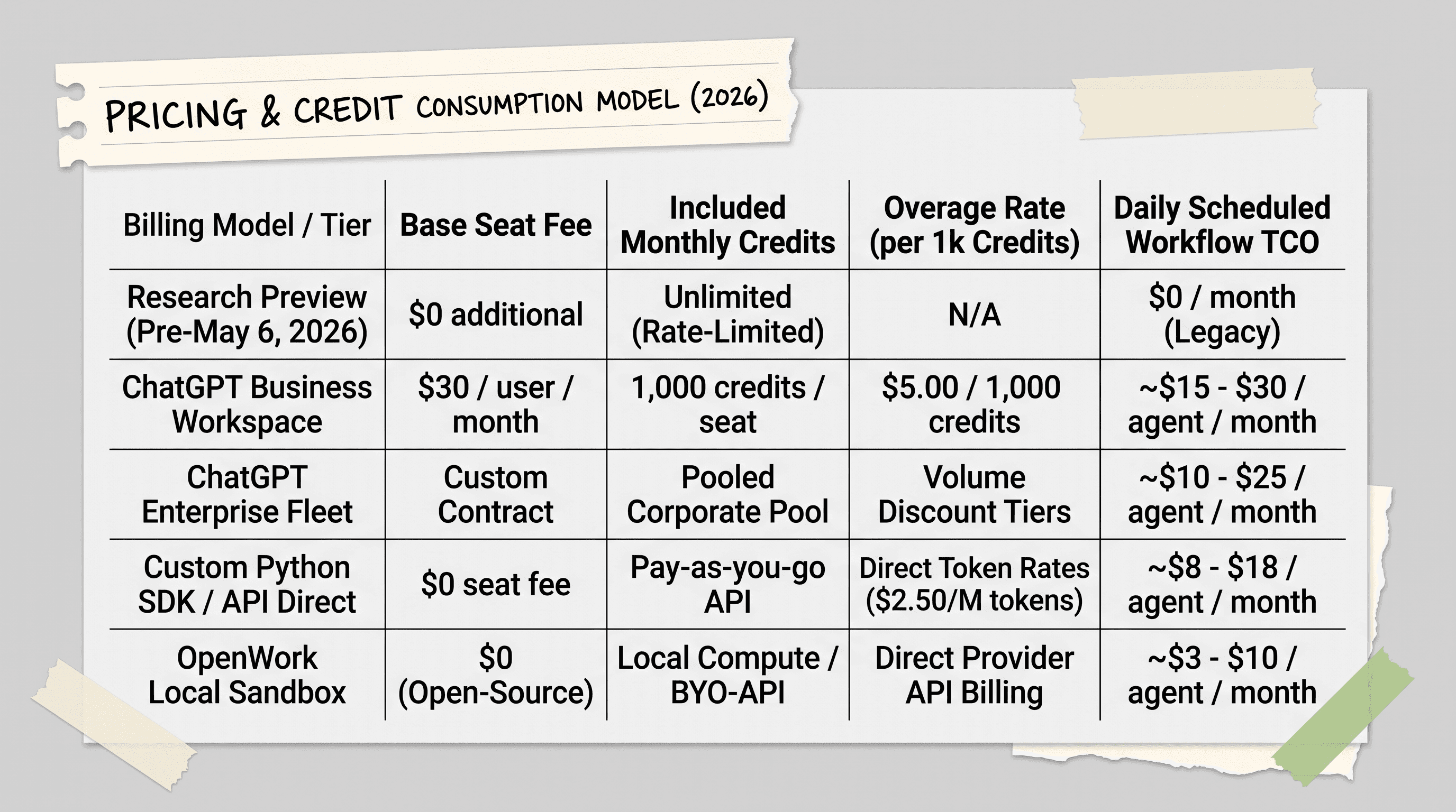 Pricing and credit consumption breakdown table comparing pre and post May 6 2026 billing models
