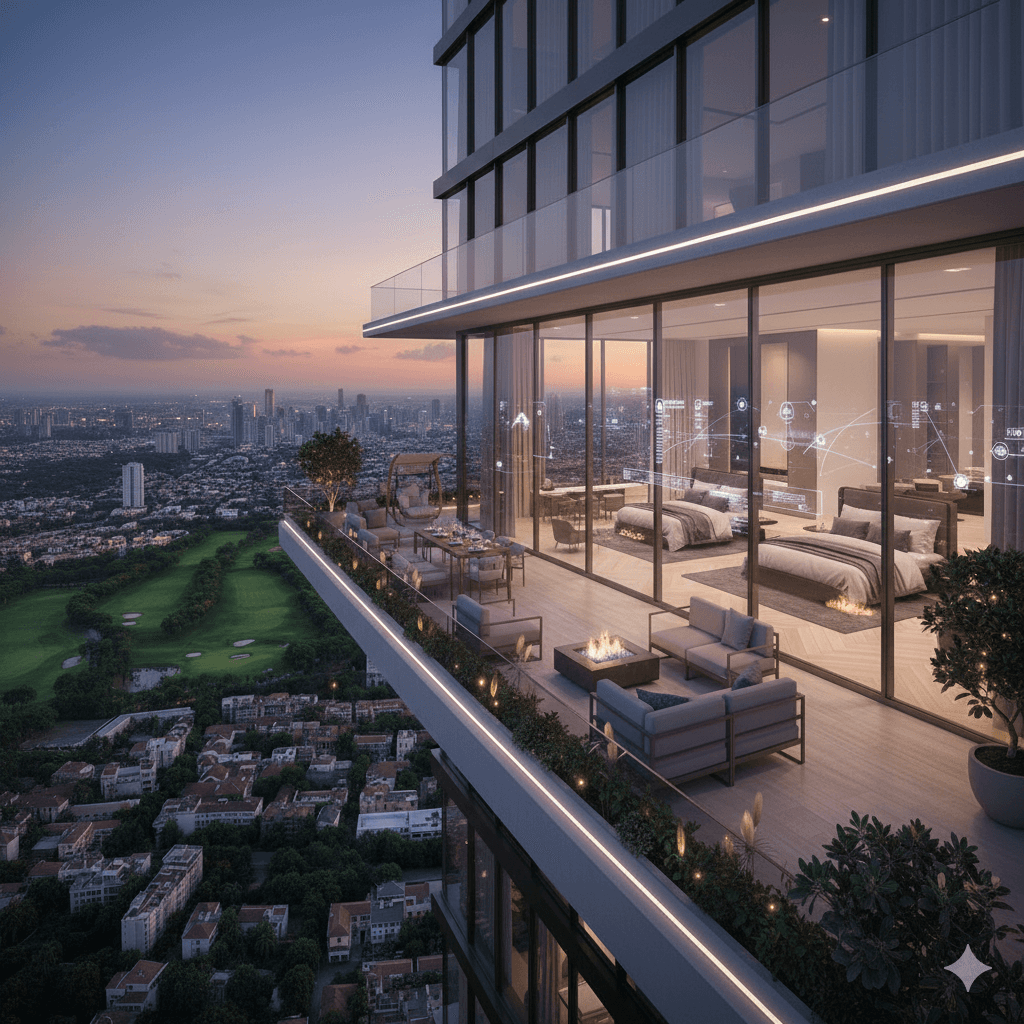 Expansive wrap-around decks 270-degree panoramic city views