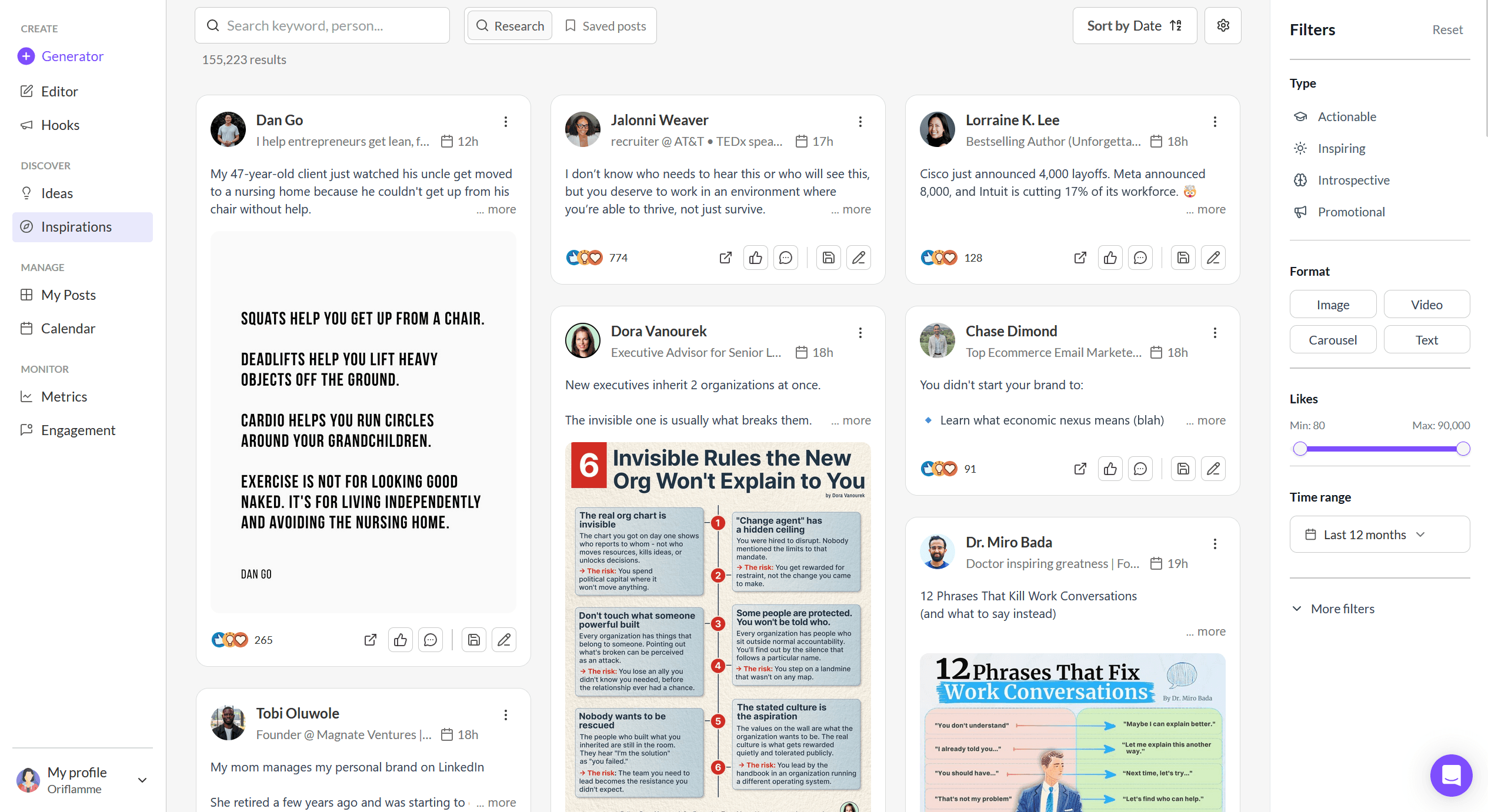 A screenshot of MagicPost's inspiration library