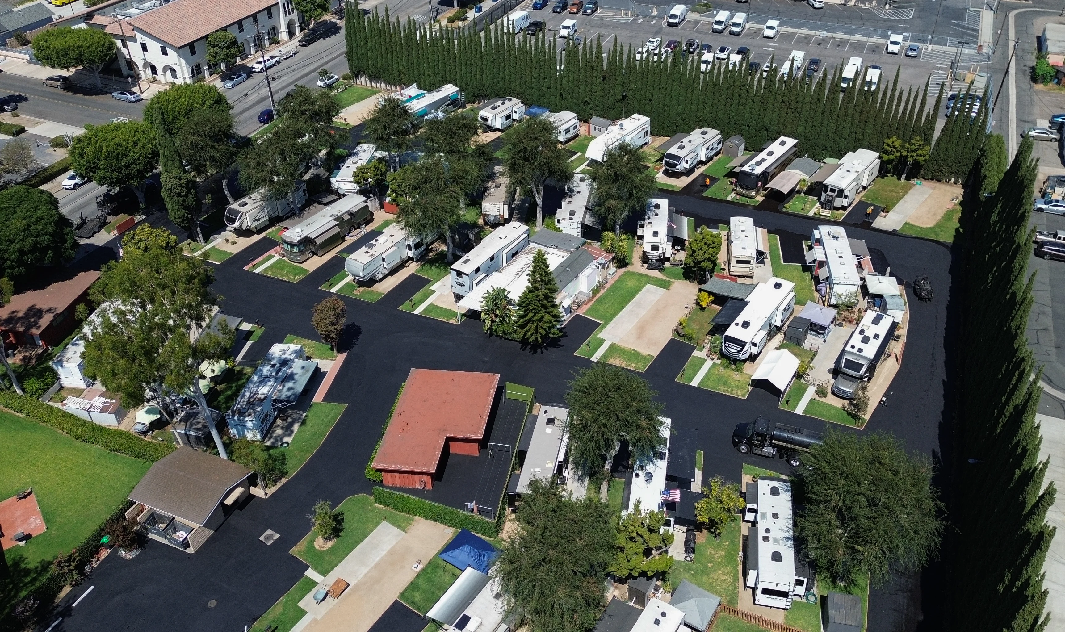 Aerial photo of freshly sealcoated mobile home park project