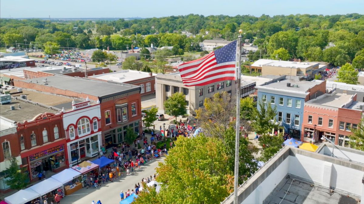 Aerial view of downtown Liberty, Missouri