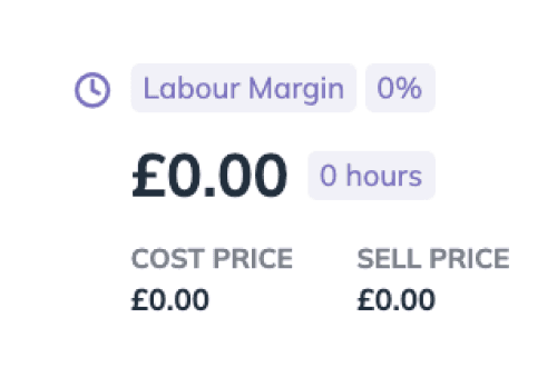 WeQuote widget displaying labour cost margin breakdown for project quoting
