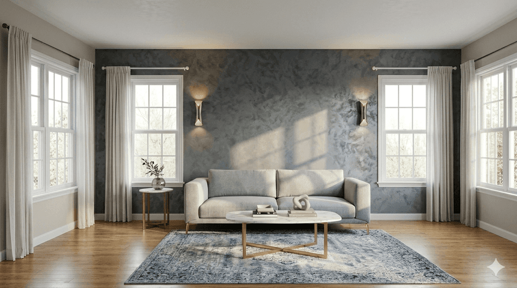 a living room filled with furniture and a staircase