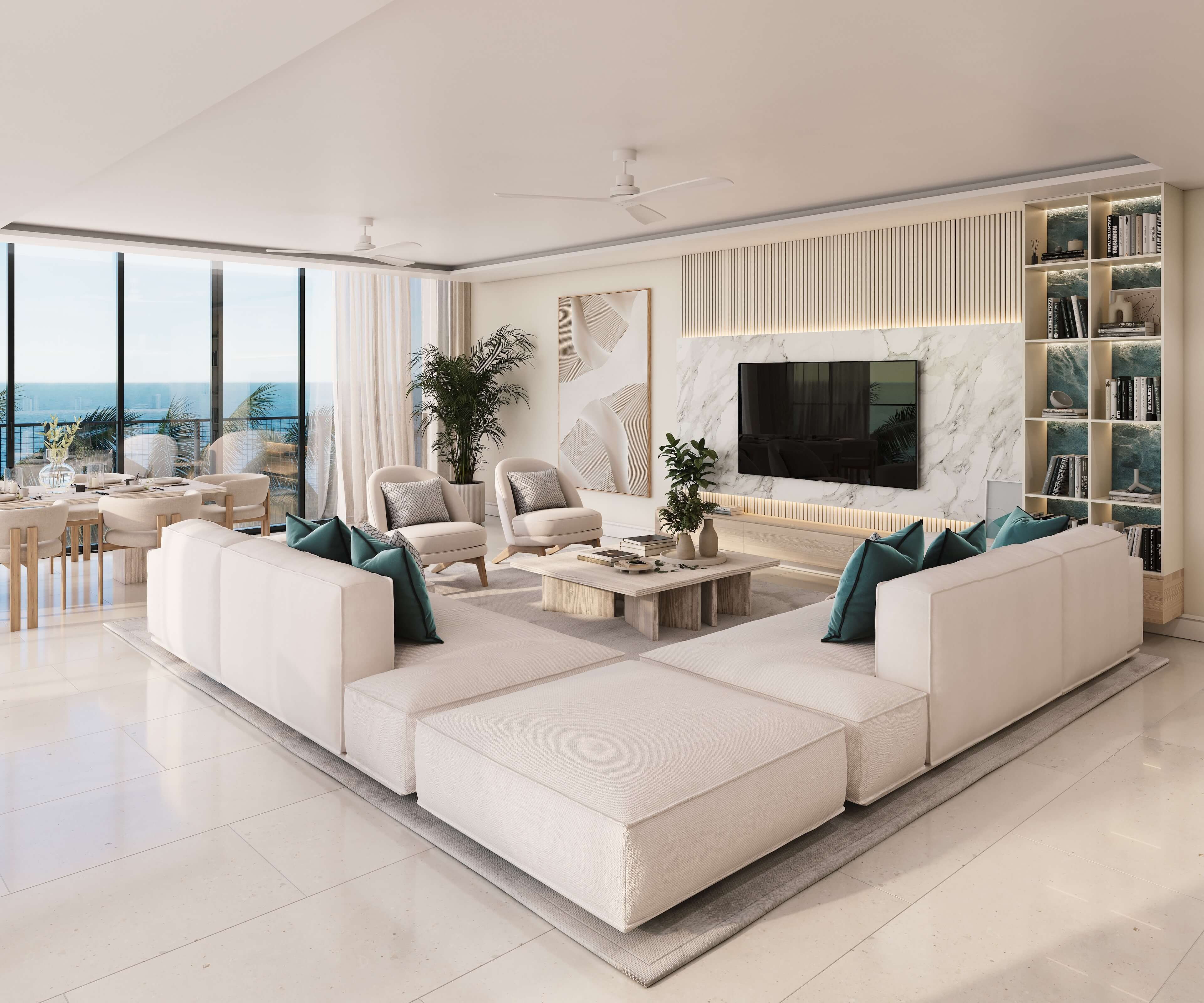 Spacious living room with sea view