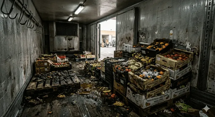 Cargamento de fruta y verdura estropeado por la avería del equipo de frío del camión durante el transporte.
