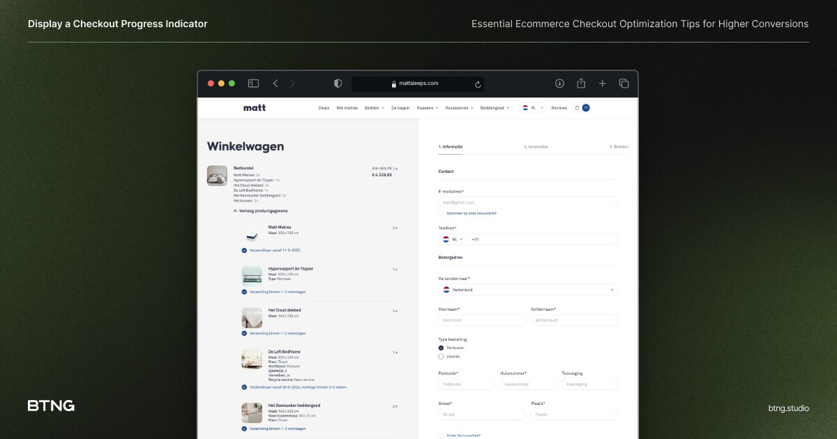 A progress indicator displayed during the ecommerce checkout process to enhance user experience.