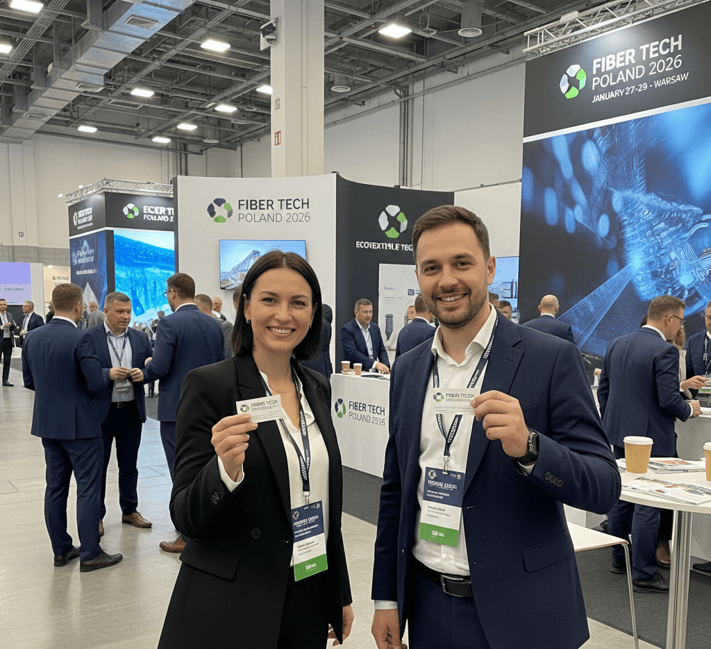 FIBER TECH POLAND 2026 technical textiles trade show at Ptak Warsaw Expo, showcasing a major Warsaw event where professionals network and capture technical textiles leads using Habsy business card scanner.