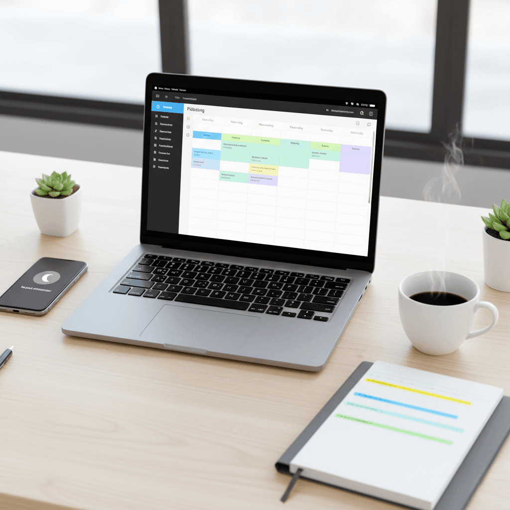 Bureau organisé avec agenda digital structuré et notifications désactivées pour optimiser la gestion du temps au travail Le Coût Réel de la Désorganisation