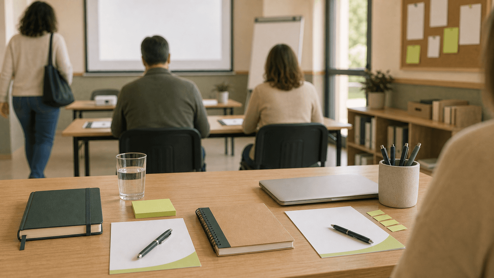 Aula preparada para una sesión de formación de la junta del AMPA