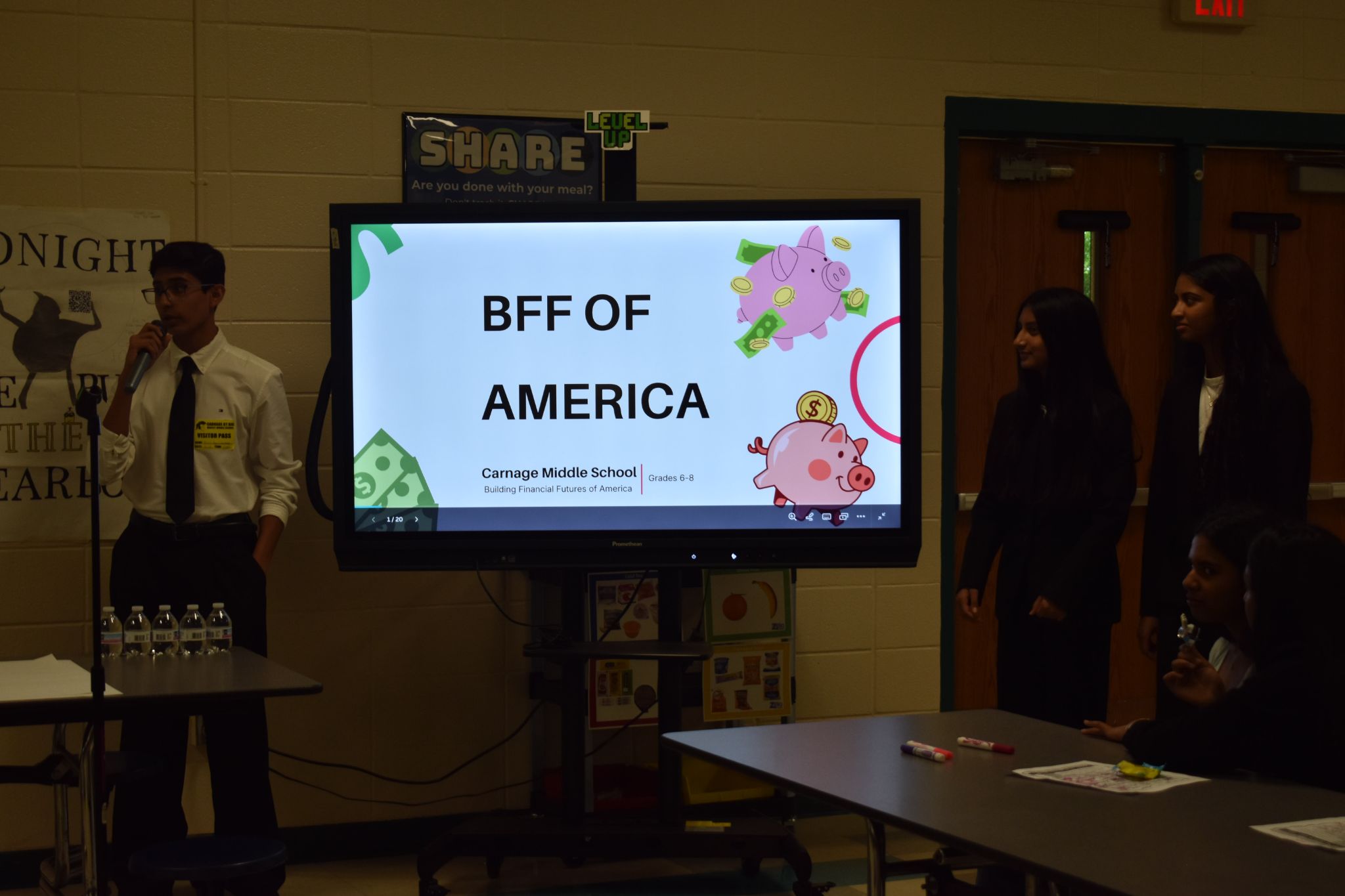 BFF chapter presenters delivering a financial literacy workshop at Carnage Middle School.