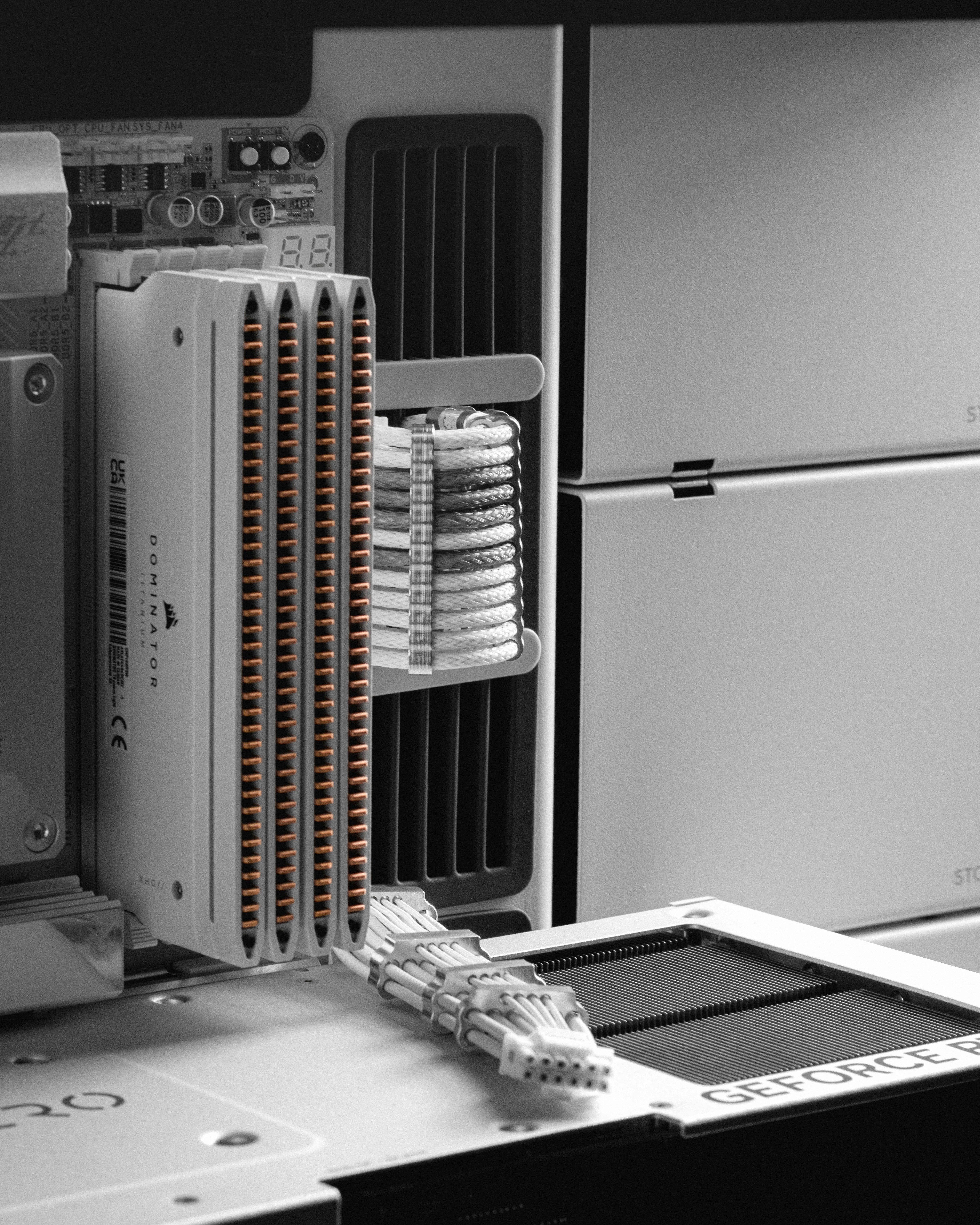Computer server components with various connections.
