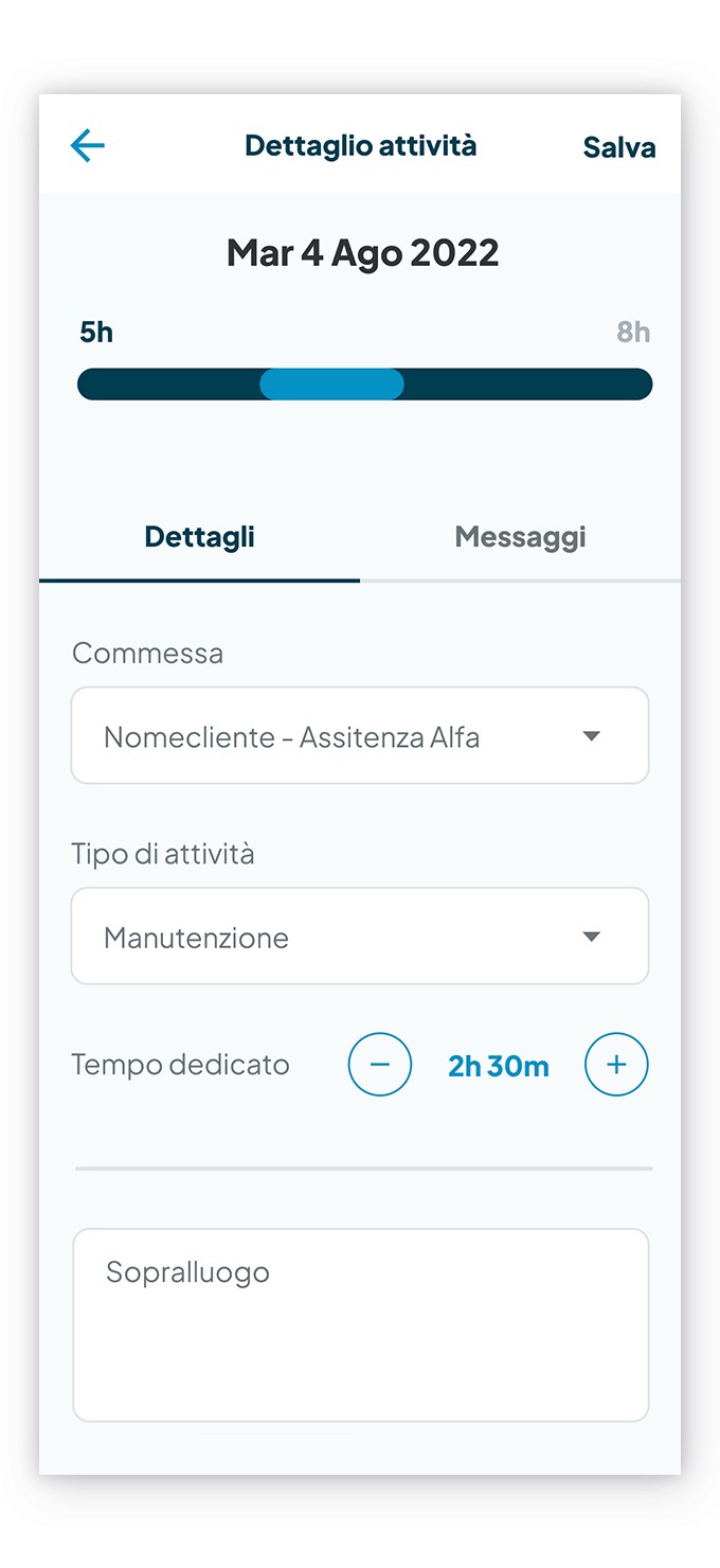Schermata della Rendicontazione attività avanzata con visualizzazione dettagliata dell' attività