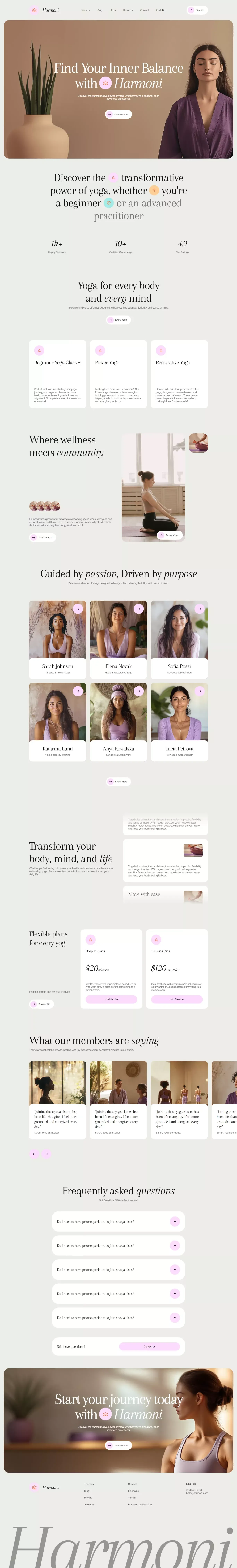 Harmoni - Wellness Website Template landing page screenshot showcasing Health & Fitness and Local Business design