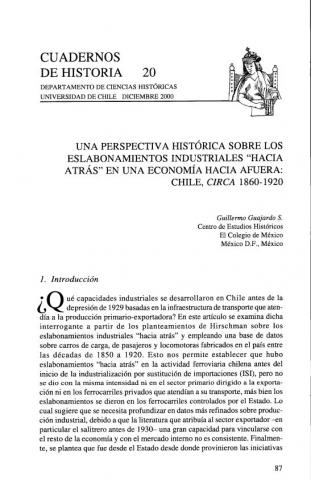 Una perspectiva histórica sobre los eslabonamientos industriales '' hacia atrás'' en una economía hacia afuera: Chile, circa 1860-1920.