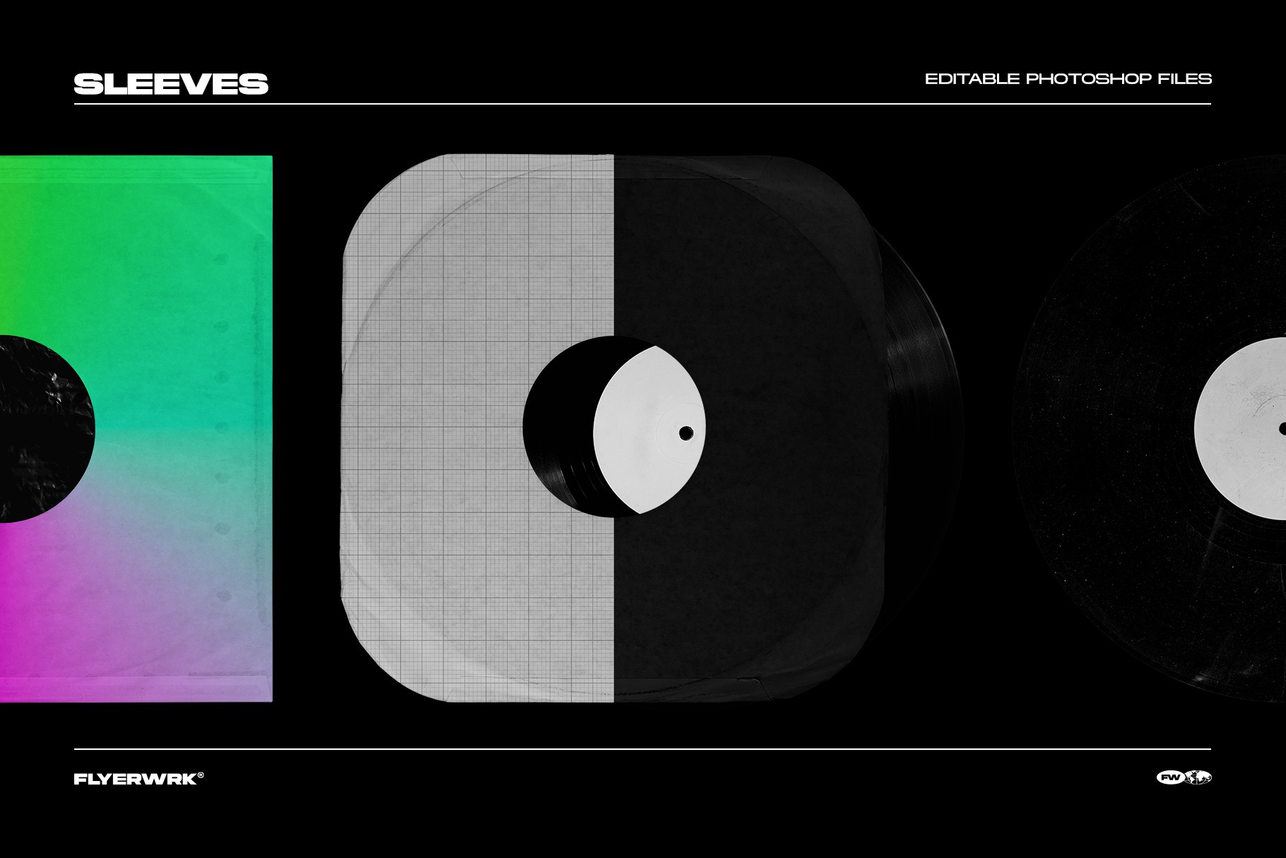 Vinyl record mockup bundle sleeve mockups with editable album cover artwork