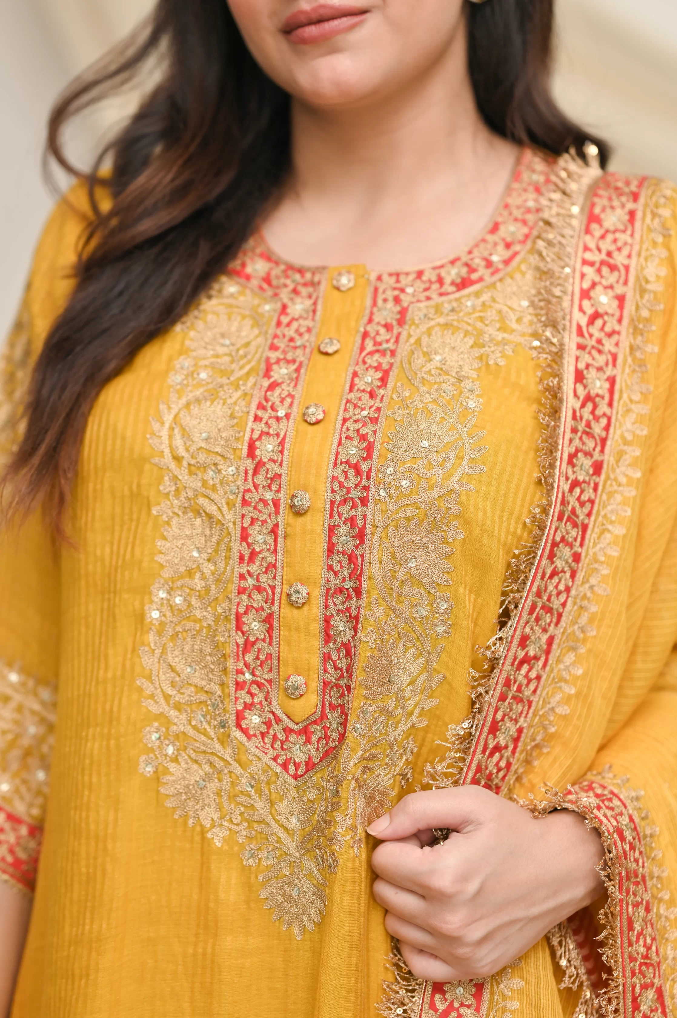 Mustard Yellow Embroidered Salwar Kurta With Dupatta 2