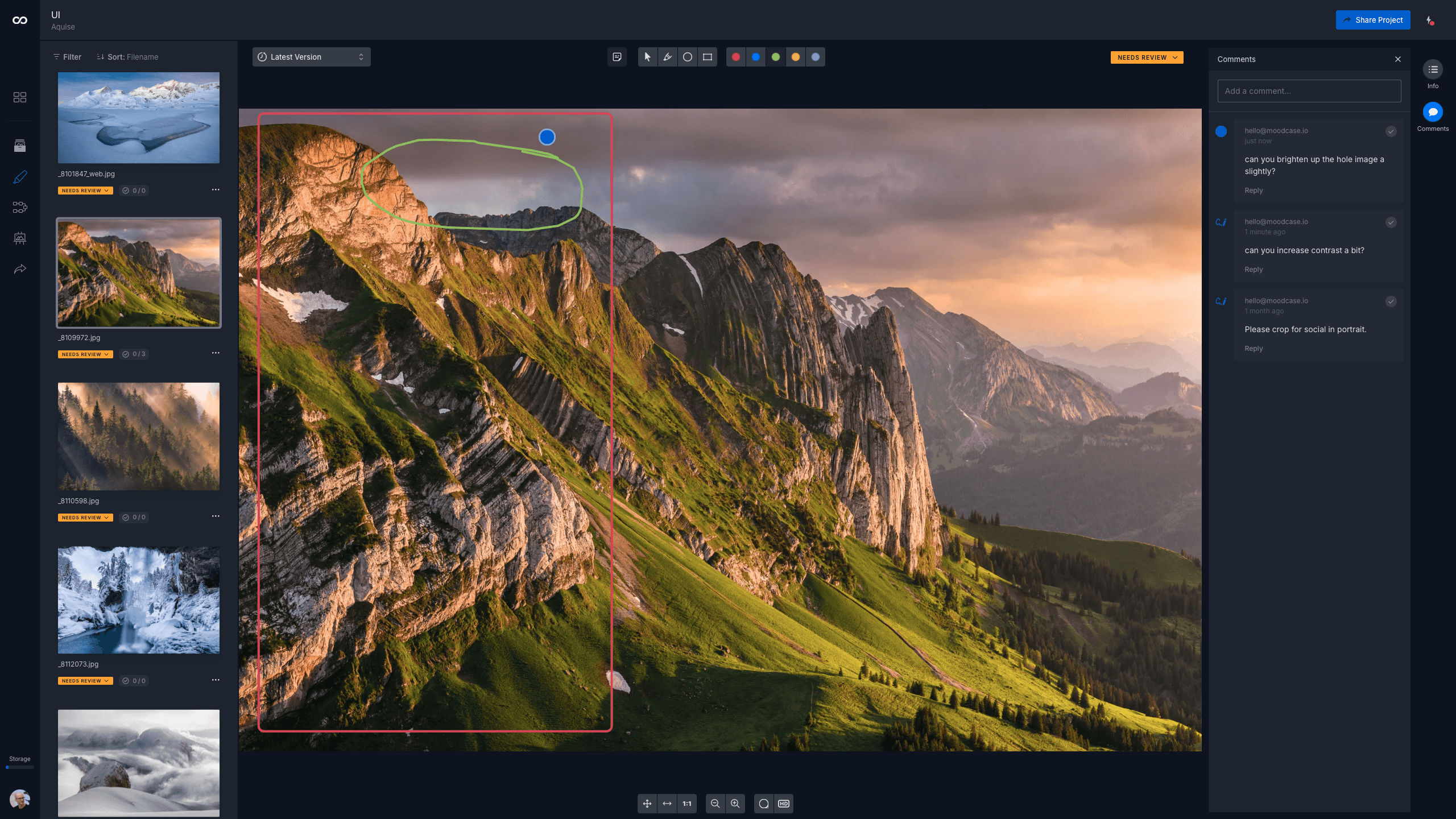 Screenshot of moodcase Review Workflow