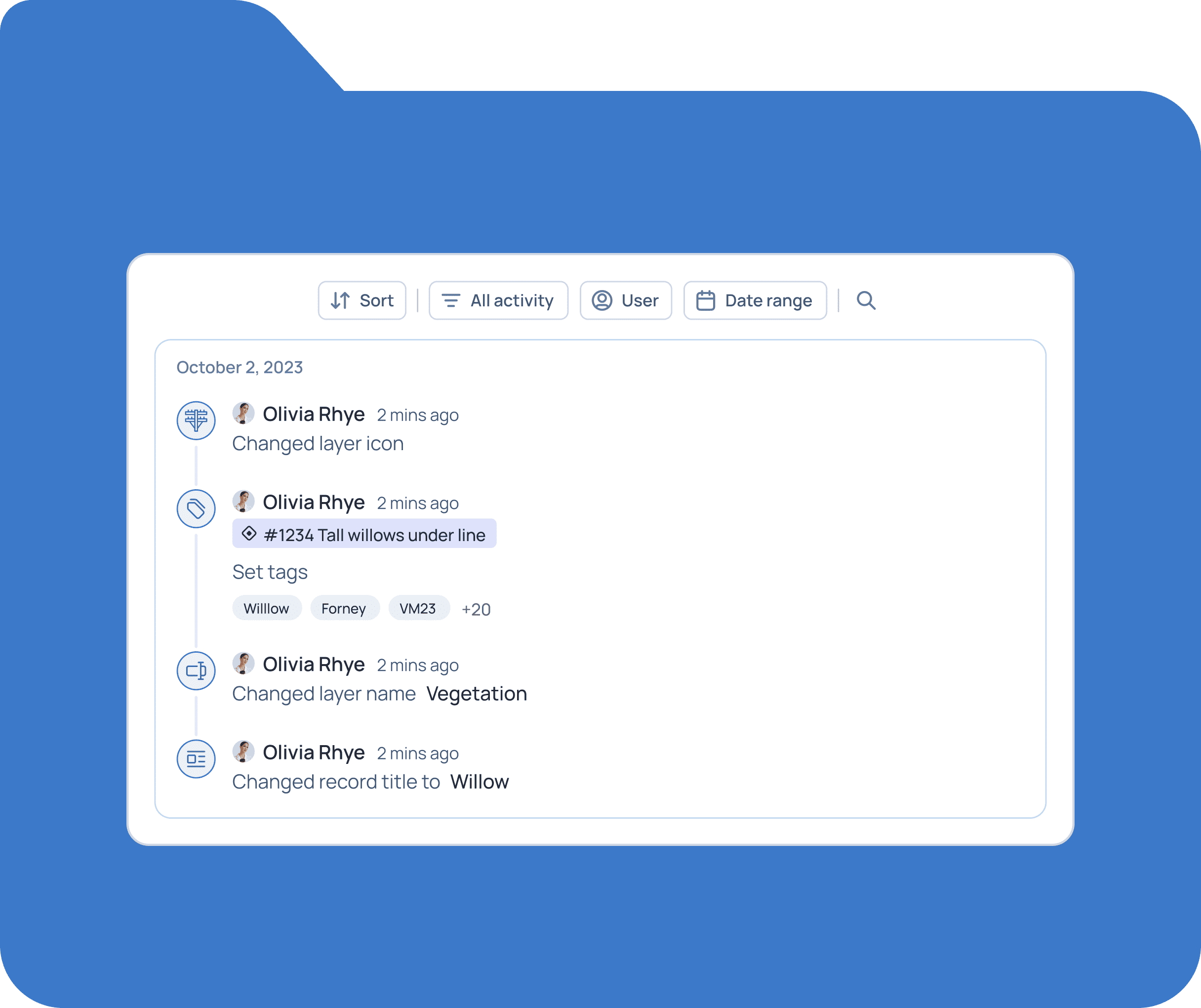 Activity log displaying recent user actions and changes.