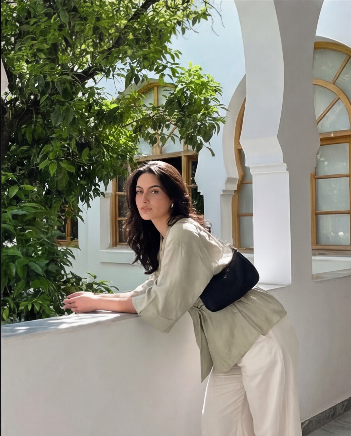 Cream Pleated Halter Dress with Patterned Wrap