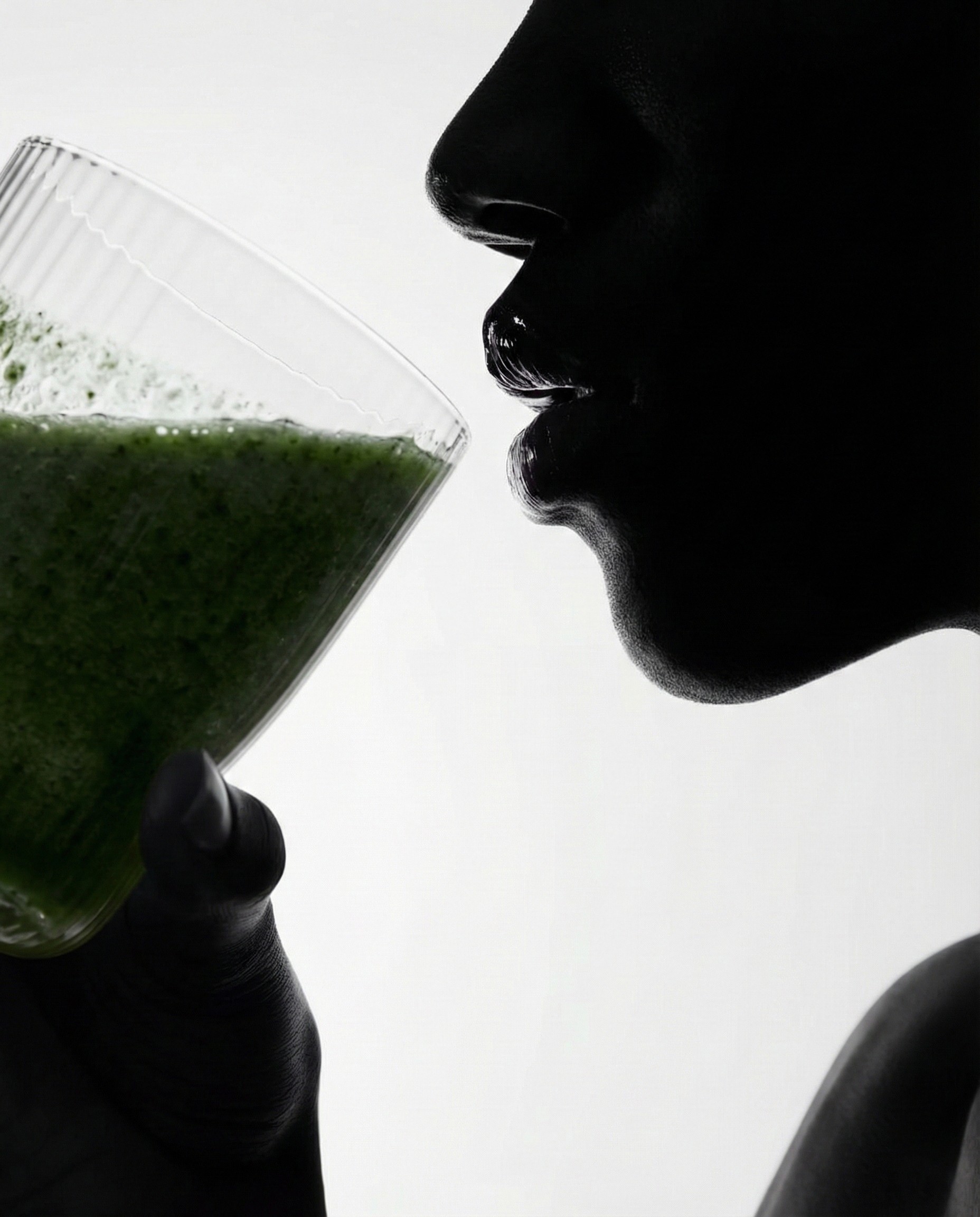 woman drinking a green smoothie