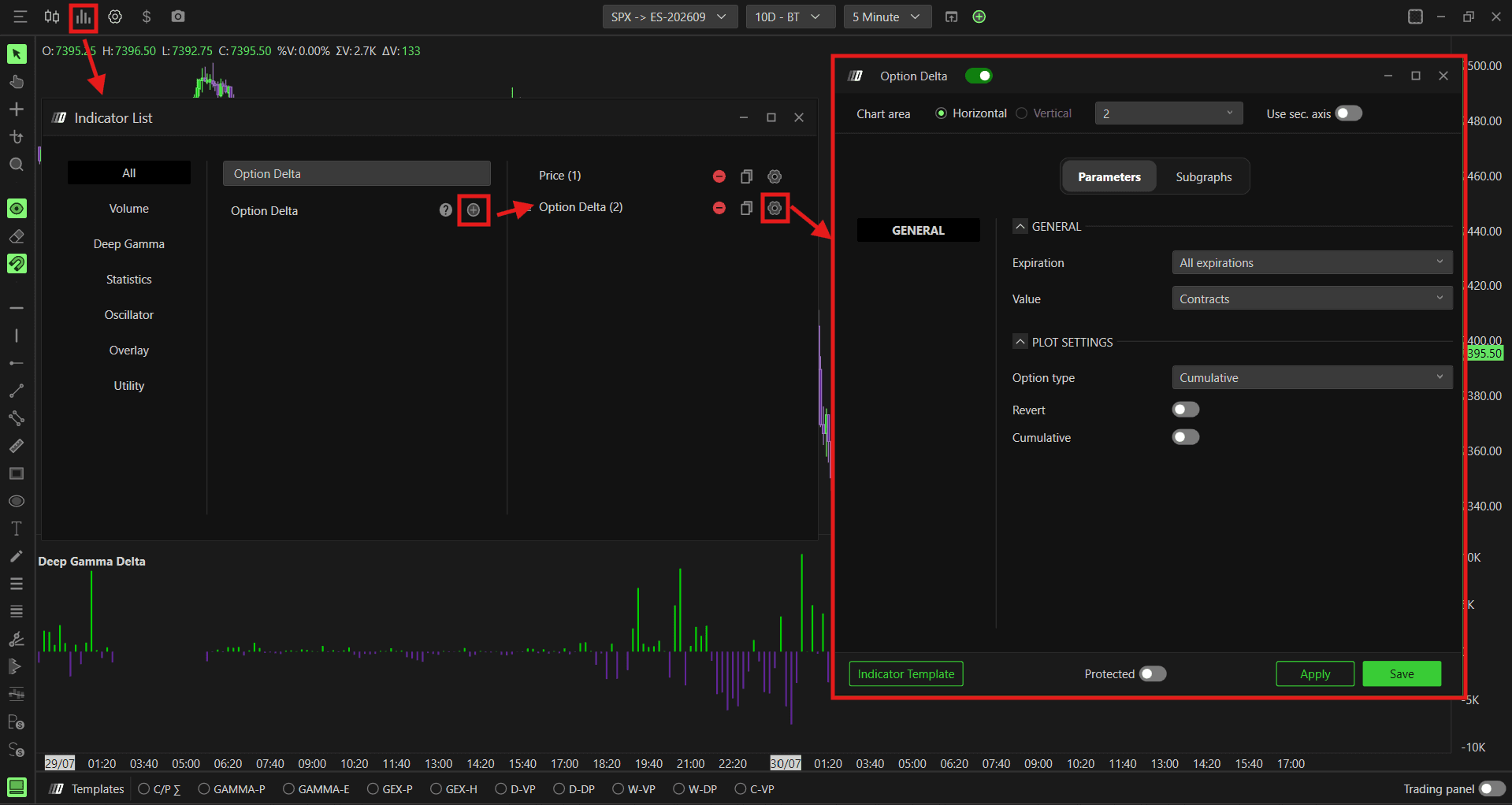 Option Delta indicator settings
