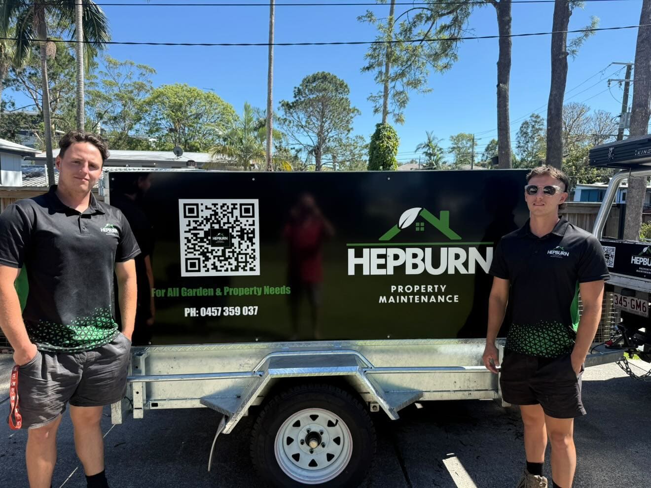 Dean and Kris Hepburn owners of Hepburn Property Maintenance Gold Coast lawn mowing and garden care team