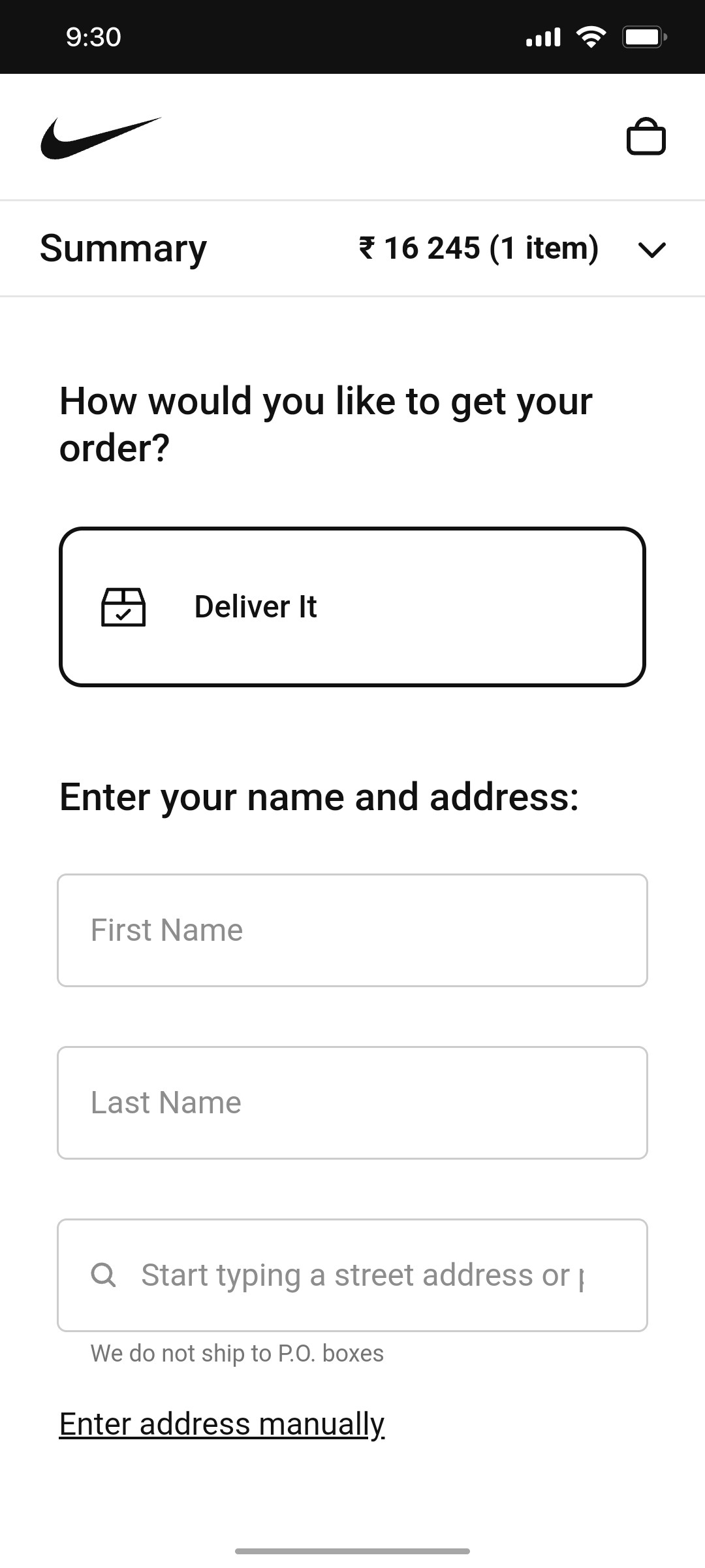 Nike App Summary Screen