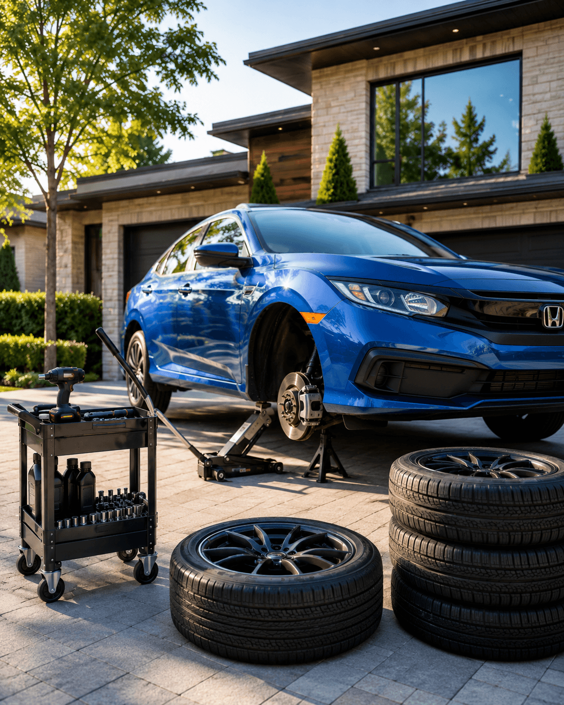car jacked up getting the tires changed