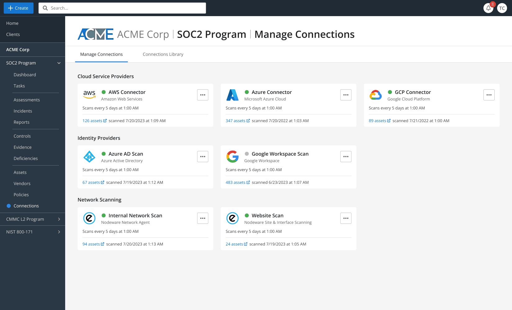 Emgage App Platform - Cybersecurity Services Automation App > Manage Connections