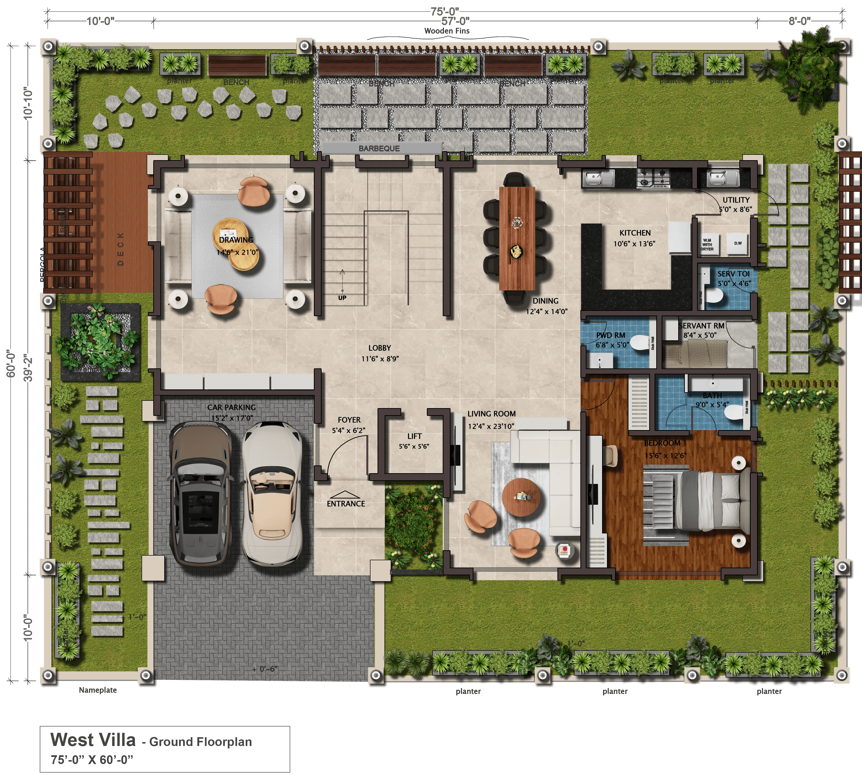 West-facing villa ground floor plan