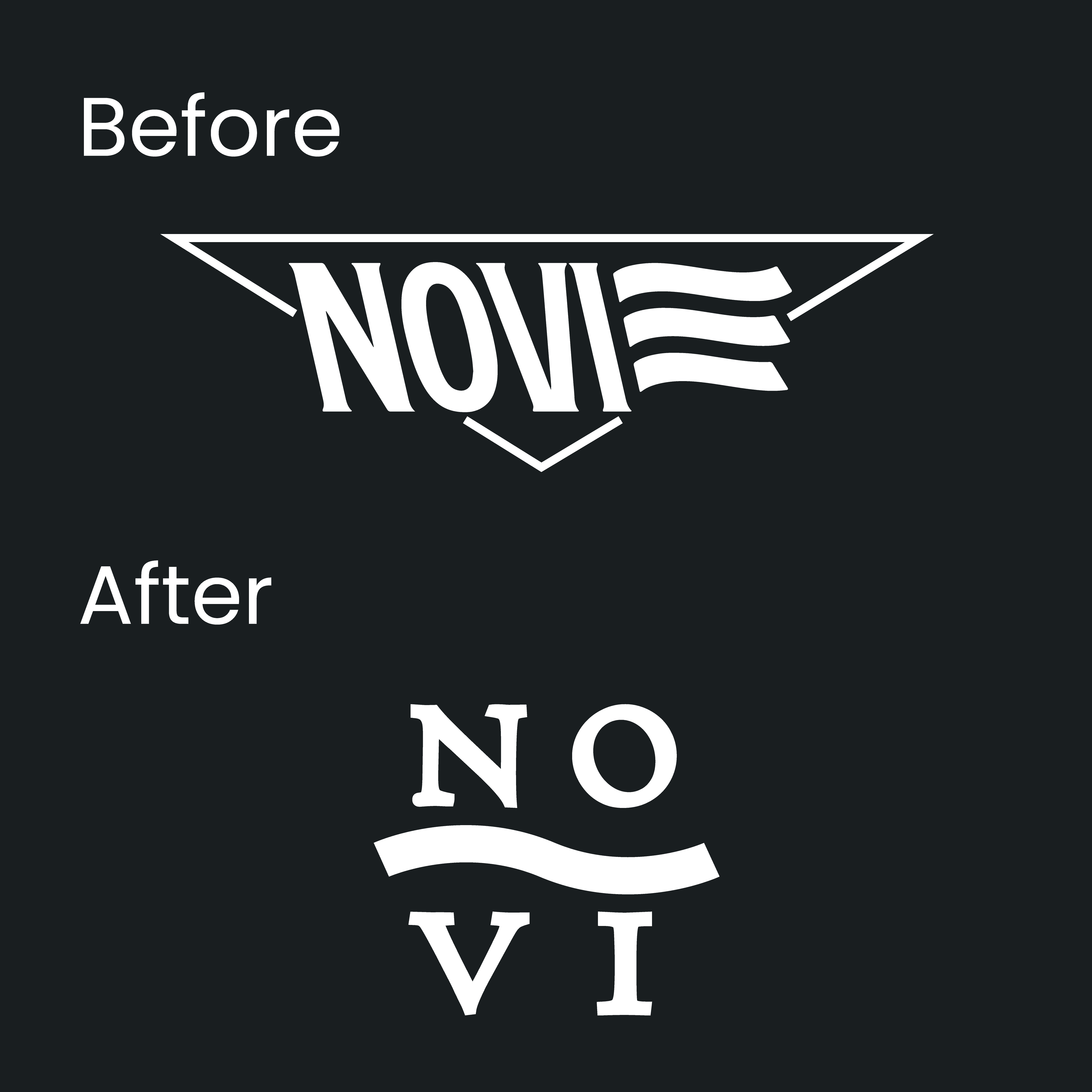 Novi logo before and after the redesign by Lella Cassa