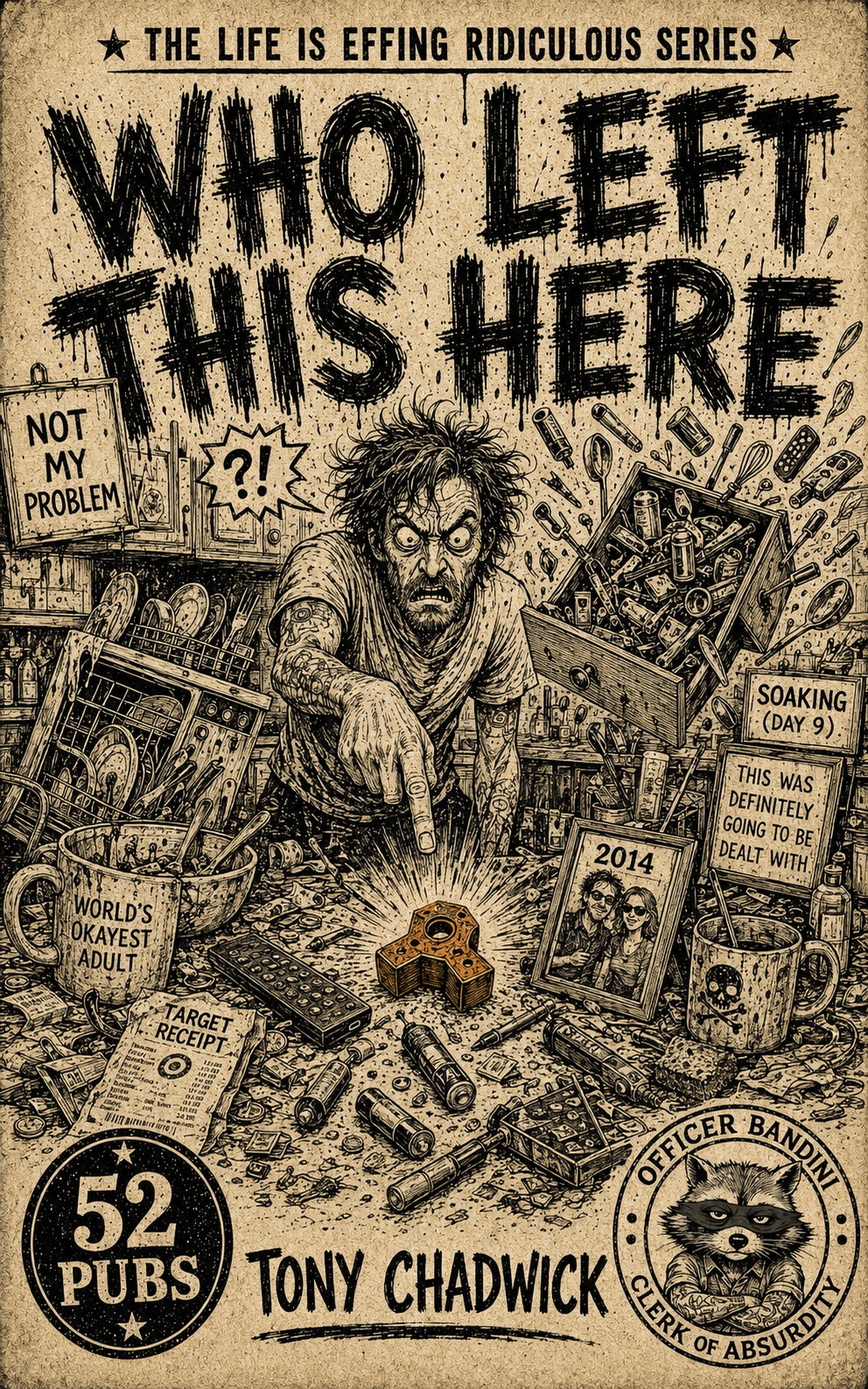 Who Left This Here — Book 6 of The Life Is Effing Ridiculous Series by Tony Chadwick. Published by 52 Pubs.