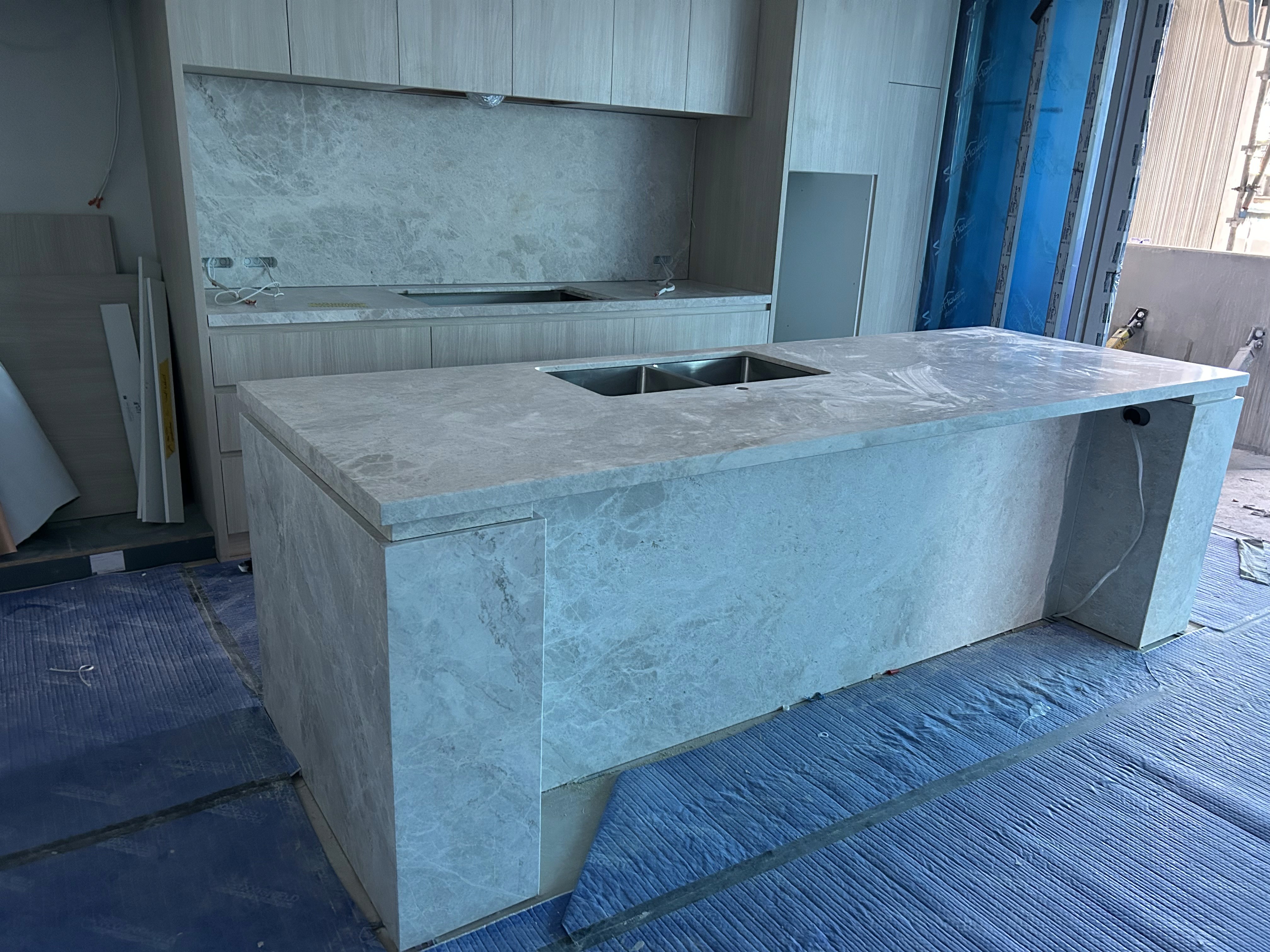 Grigio Orsola stone waterfall backbench in Brisbane