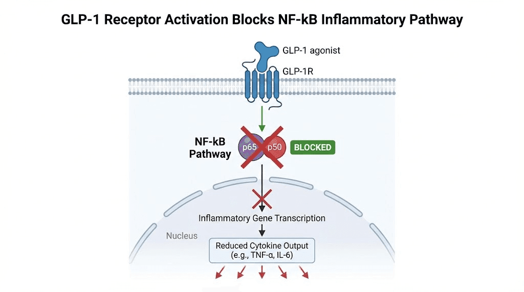 GLP-1 receptor agonist blocking NF-kB pathway and reducing inflammatory cytokines in autoimmune disease