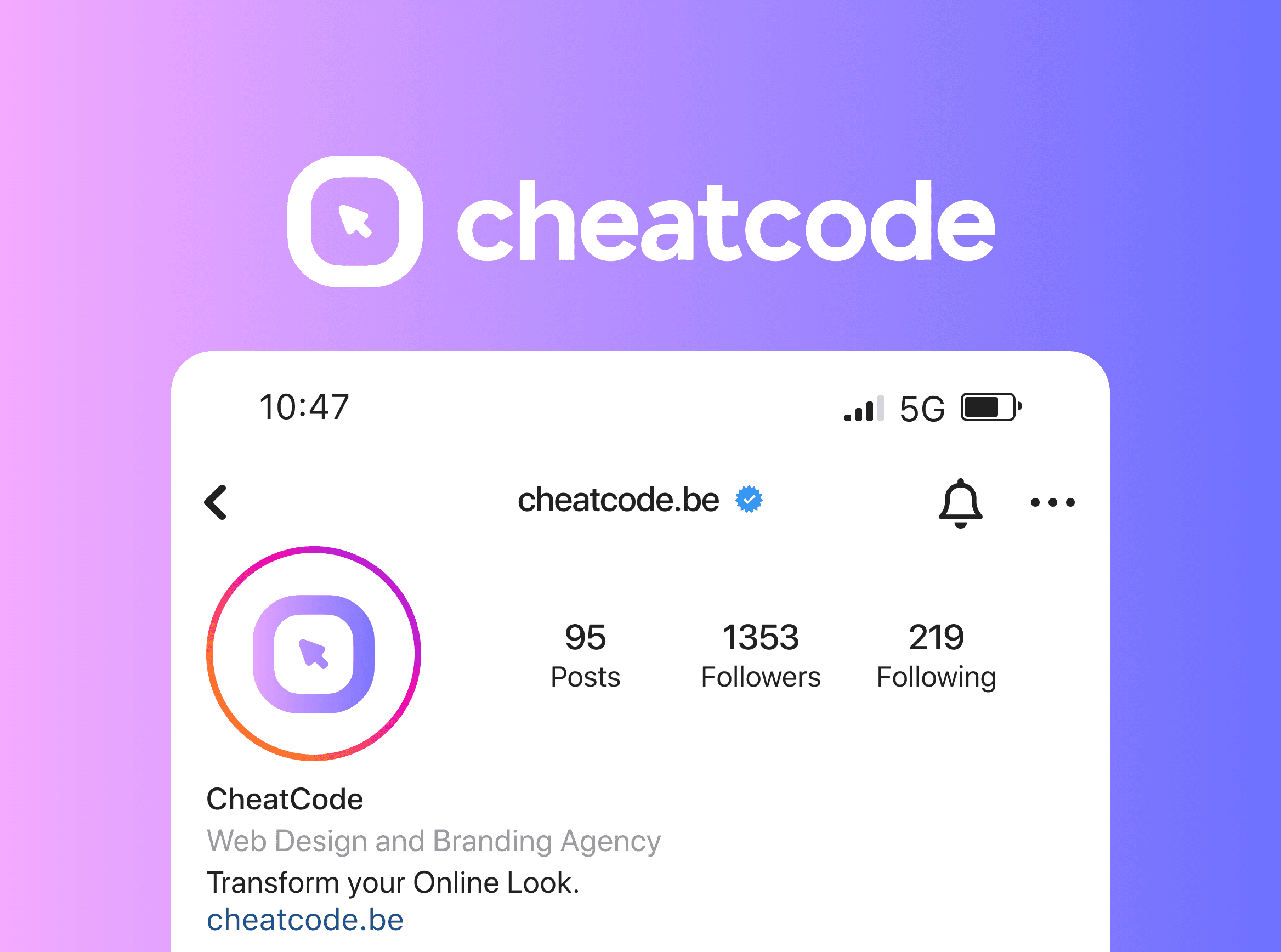 Cheat Code Instagram Profiel Mockup met de Logo van CheatCode